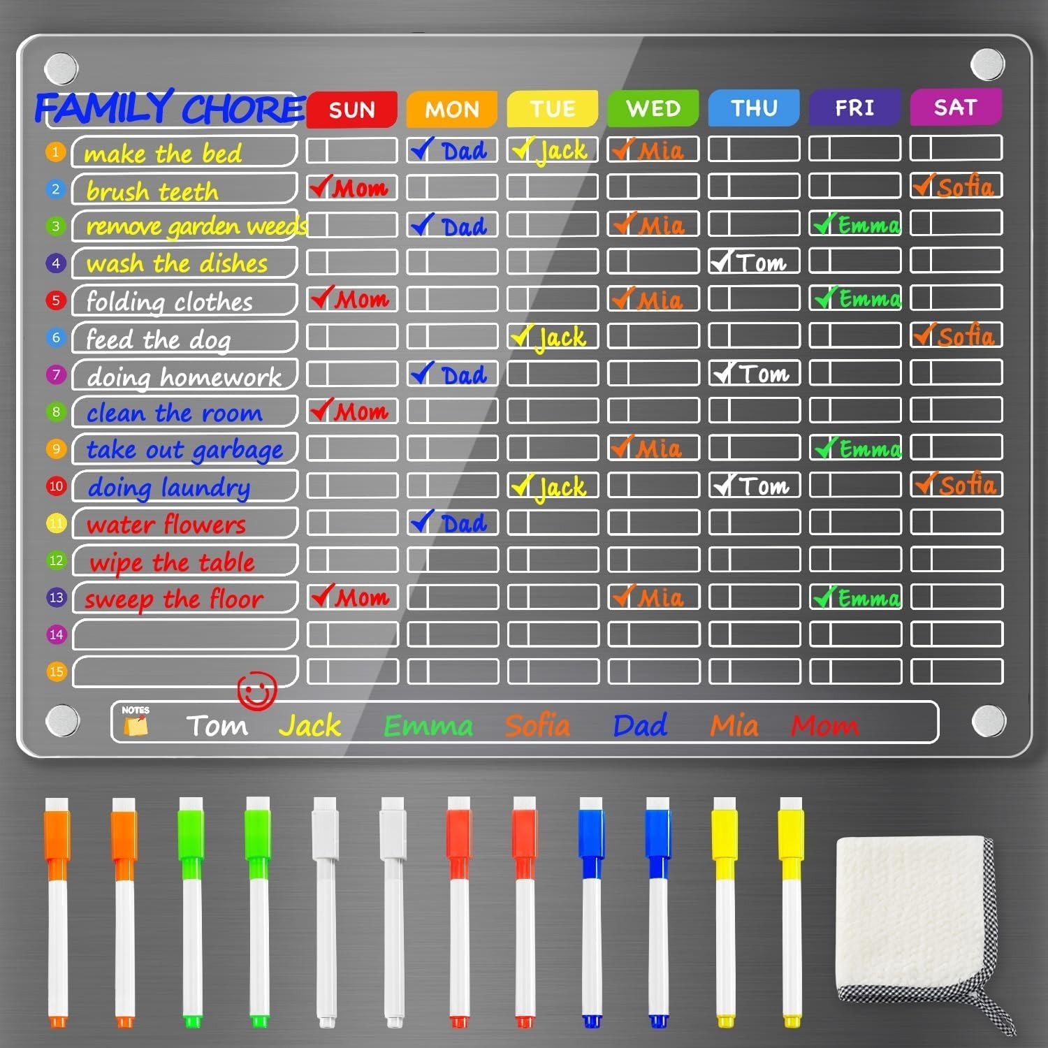 Large Magnetic Chore Chart for Family – 16″x12″ Dry Erase Board, 12 Markers & To