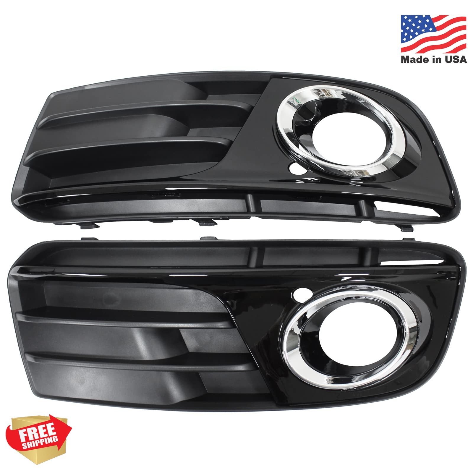 NewYall Pair Glossy Black ABS Front Bumper Lower Fog Light Cover Grill Grilles I