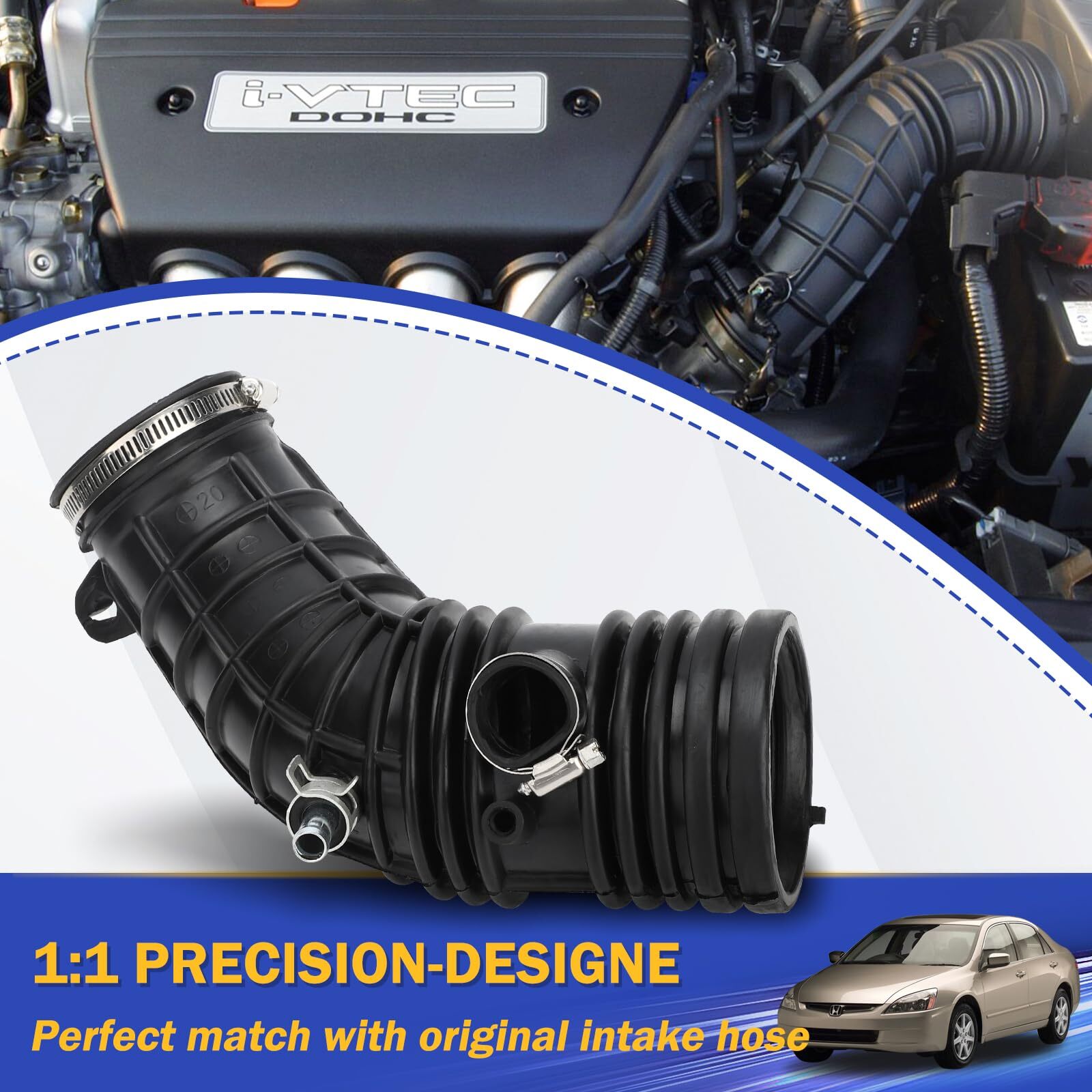 Air Intake Hose Cleaner Tube with Clamps for Honda Accord L4 2.4L 2003 2004 2…