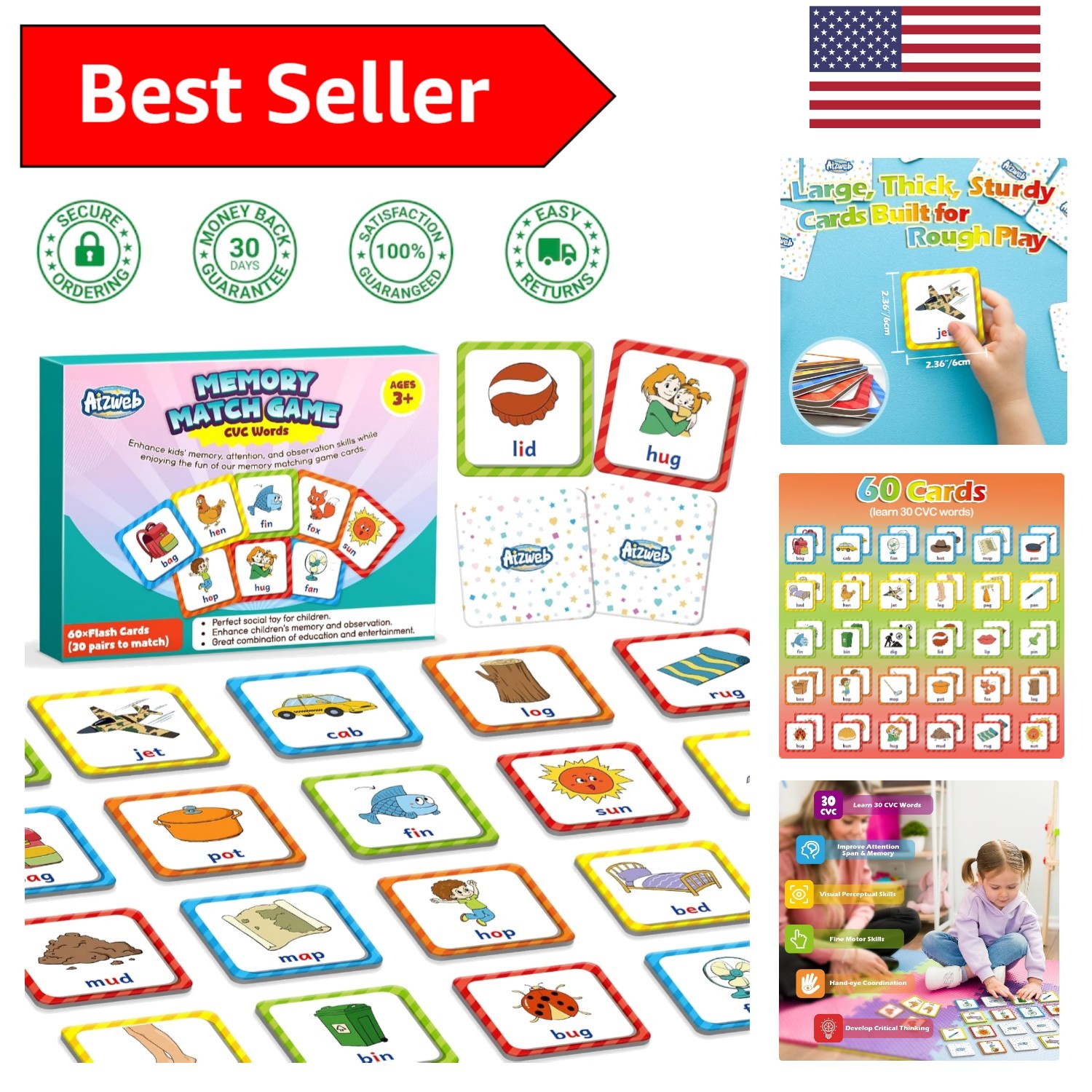 Educational CVC Word Game – 60 Durable Cards for Preschool Learning Fun