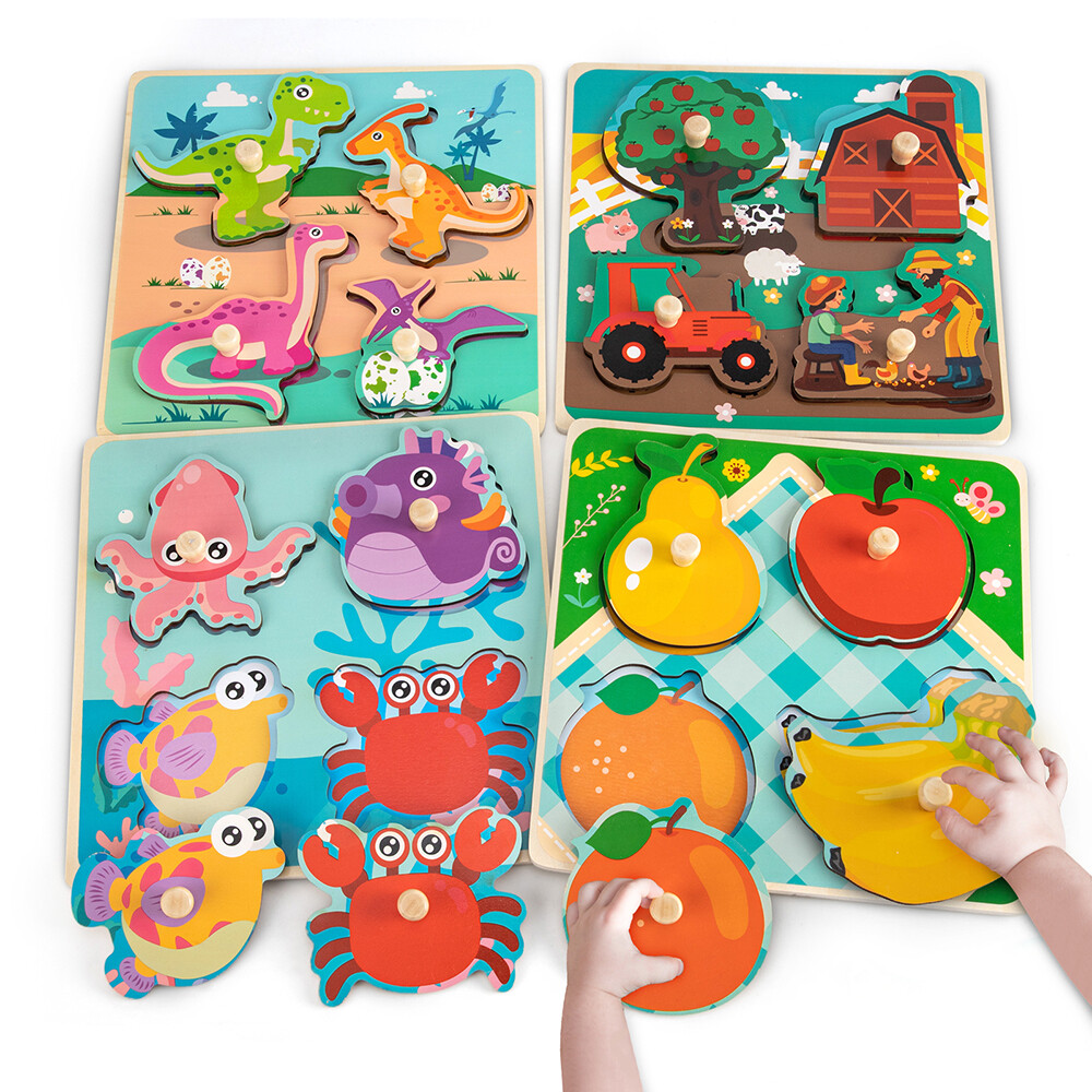 4 Pack Wooden Puzzles for Toddlers 1-3 Toys Gifts for 1 2 3 Year Old Boys Girls