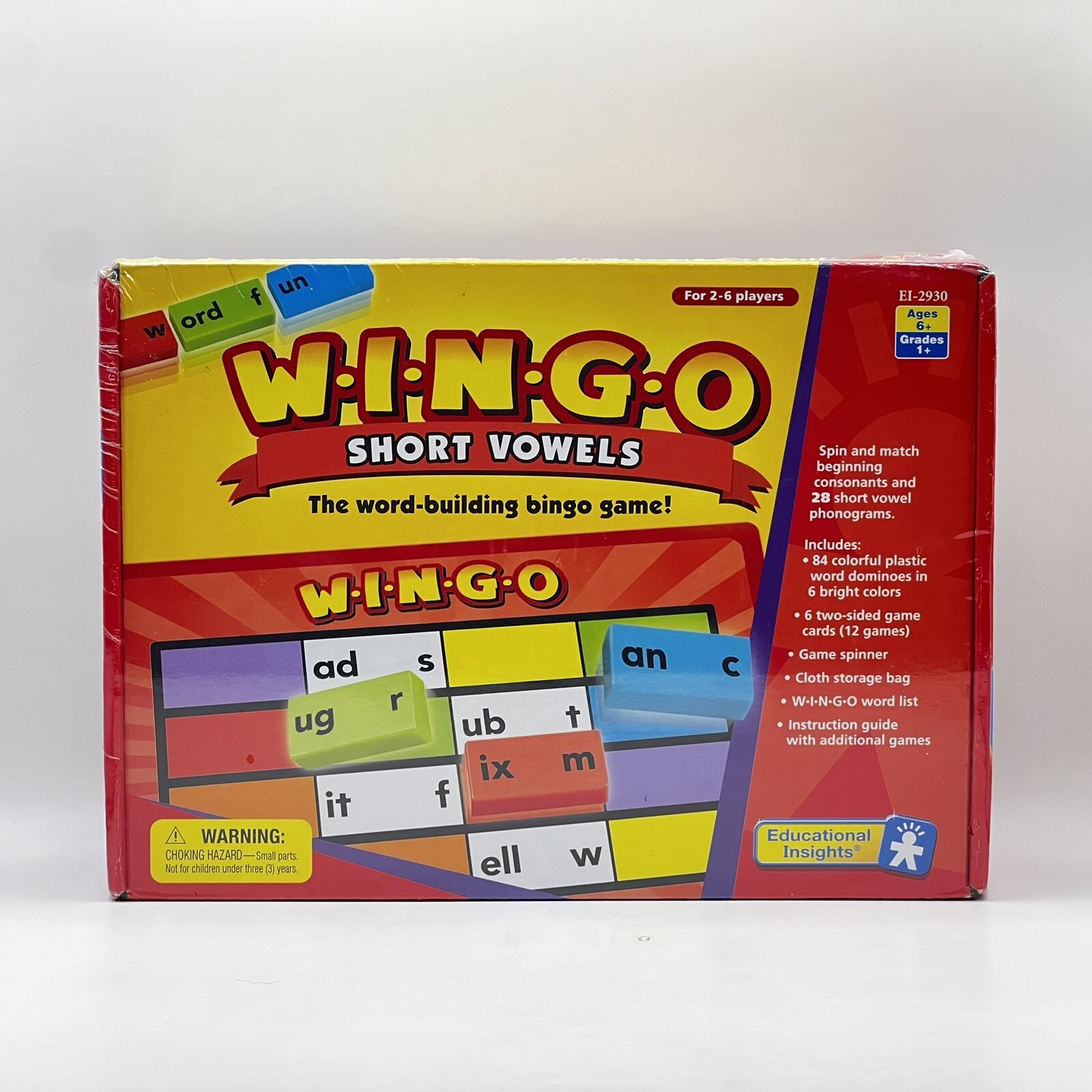 New! W.i.n.g.o. WINGO Short Vowels By Educational Insights Word Dominoes Bingo