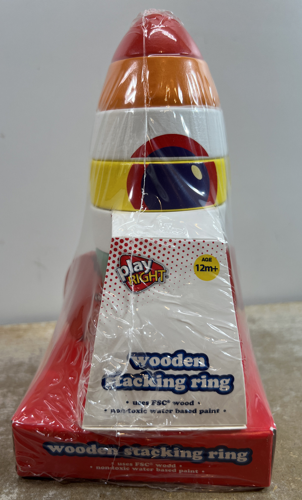 Wooden Stacking Rings Spaceship Toy for 12mos+, Wood Sensory Tower