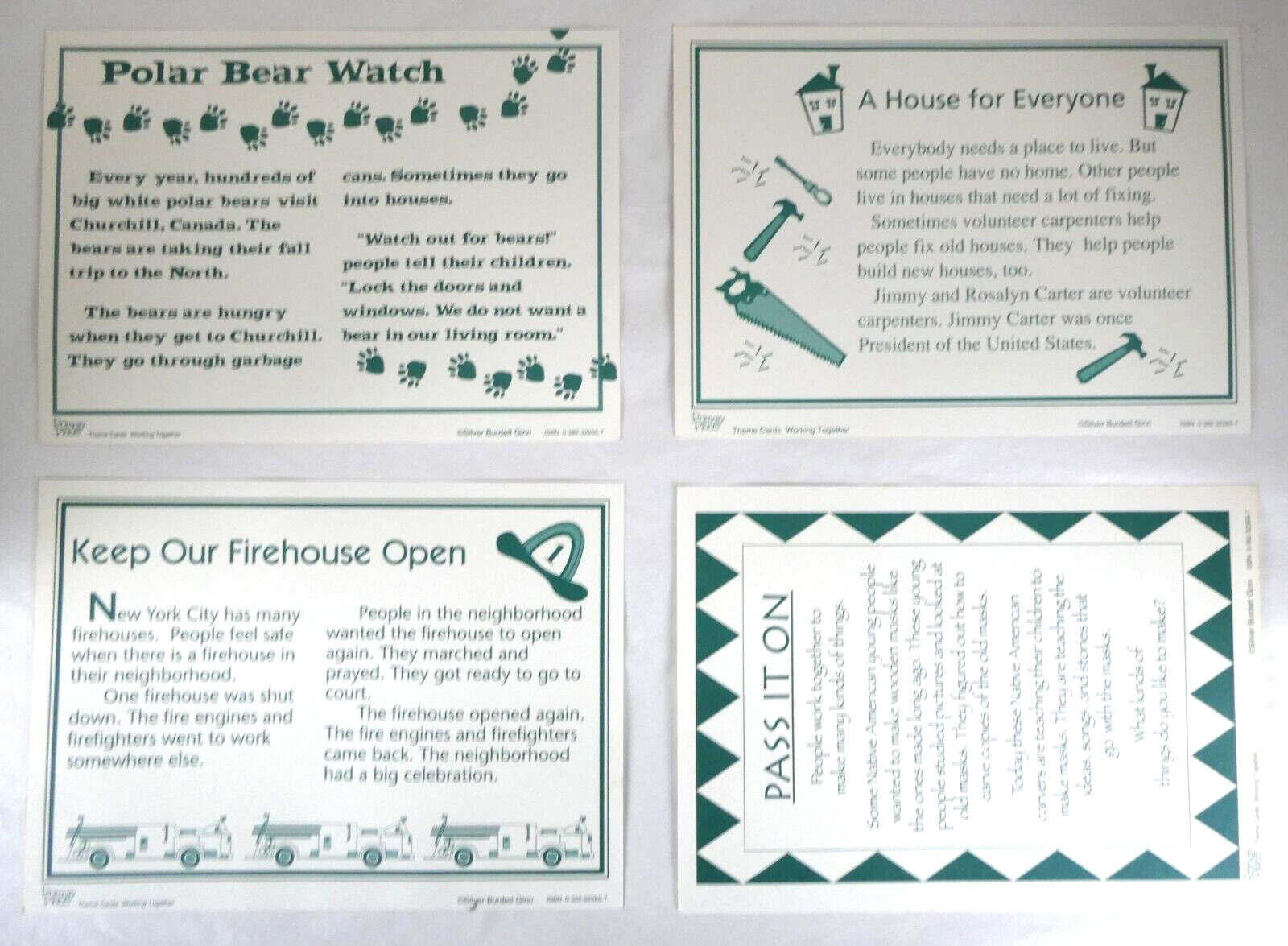 Silver Burdett Ginn Theme Cards Working Together Vintage Set of 10