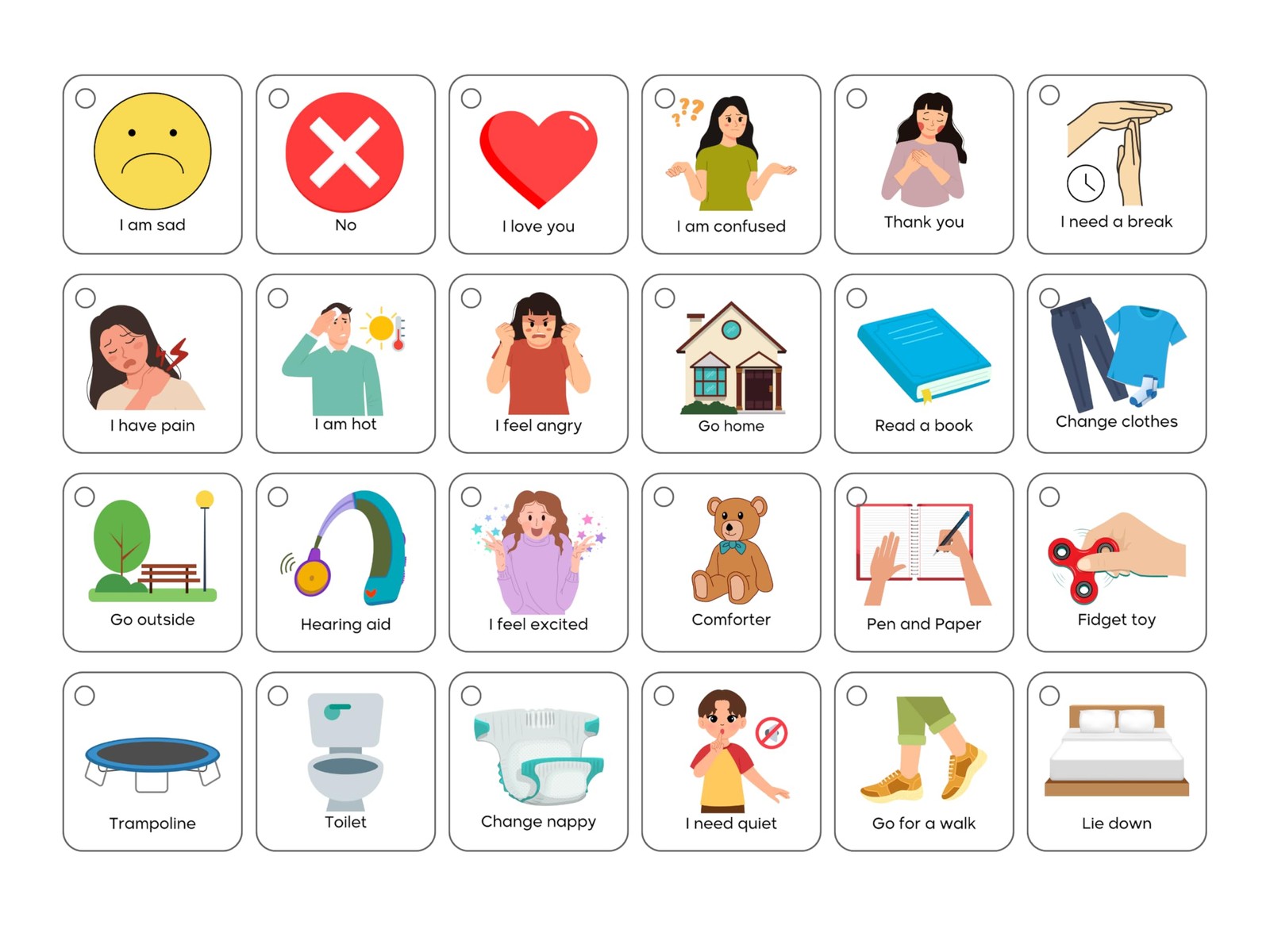 Plastic Communication Cards for Non Verbal Children and Adults with Autism, S…