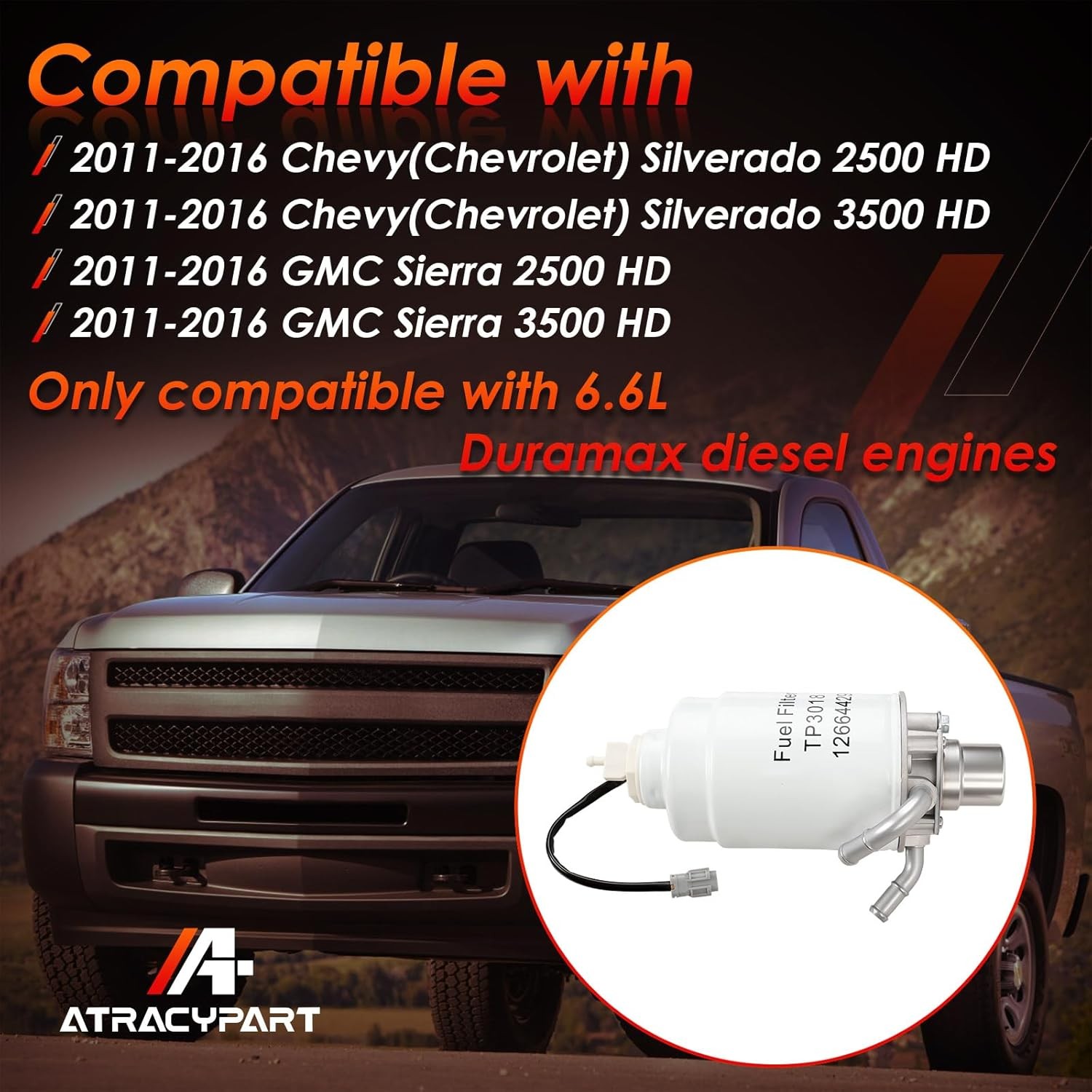 6.6L Duramax Diesel Fuel Filter Housing Compatible with 2011-2016 Chevy