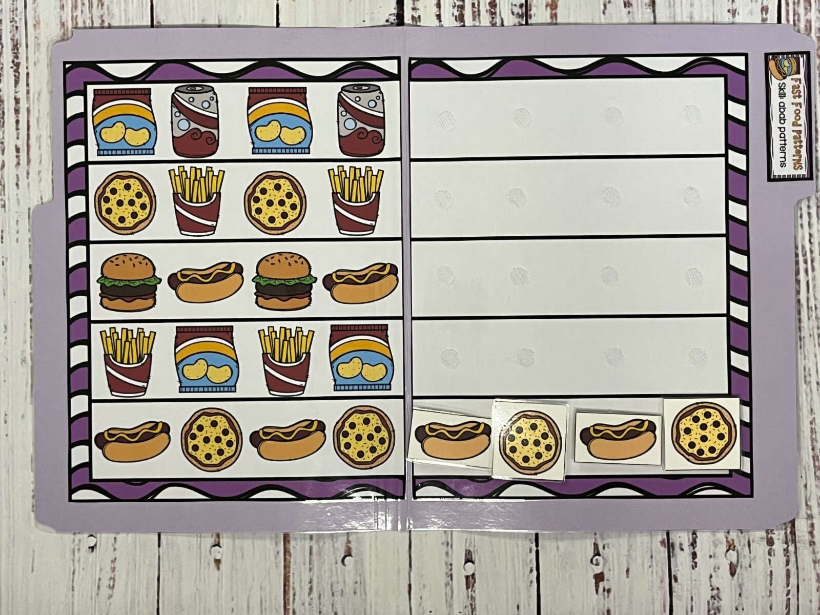 Fast Food ABAB Patterns Match File Folder Game Phonics Pre K Kindergarten Grade