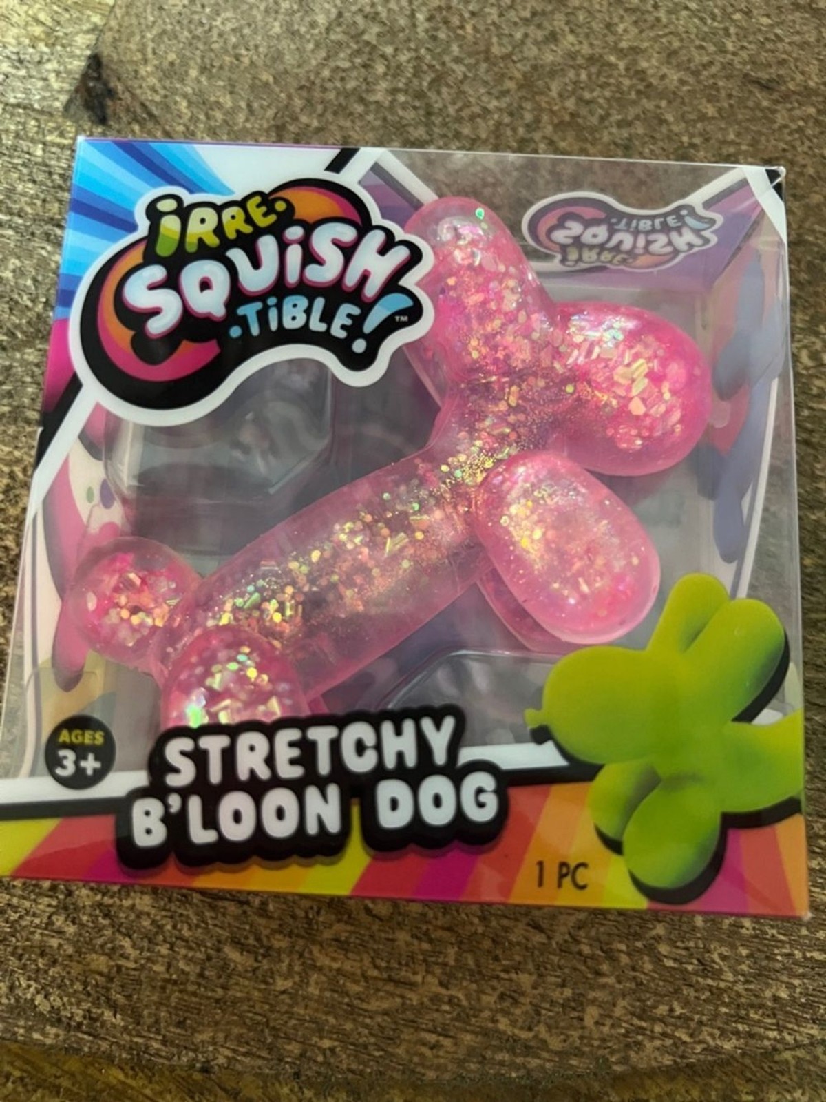 JA-RU Irre-Squish-tible Stretchy B’Loon Dog Toy of Pink Glitter NEW