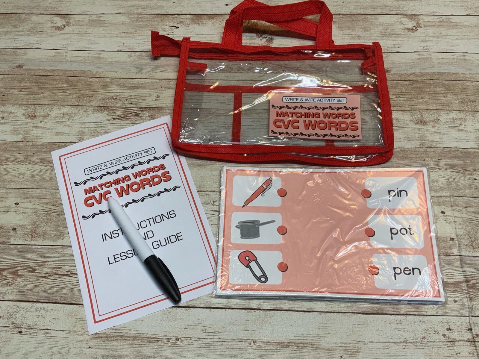 Busy bag – Write & Wipe Activity Set – Matching Words CVC Words – Learning