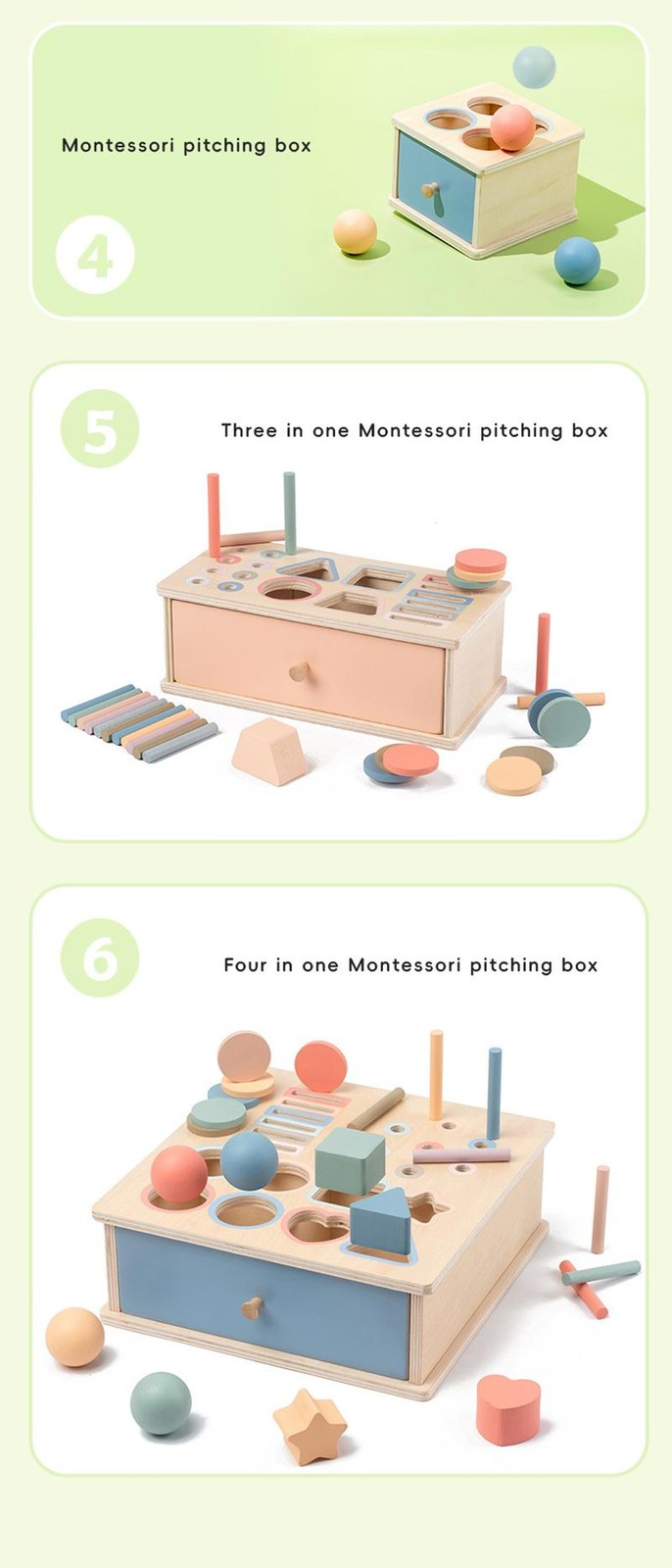 Montessori Wooden Sorting Blocks Color Shape Matching Educational Kids Early Toy