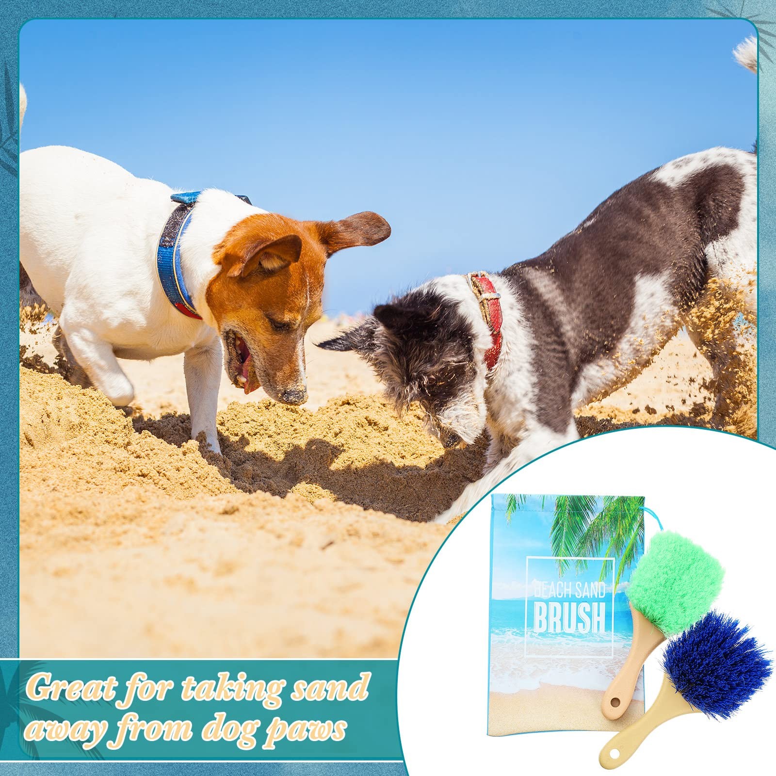 Remerry 2 Pcs Beach Sand Remover Brush with Drawstring Bag, Blue and Green