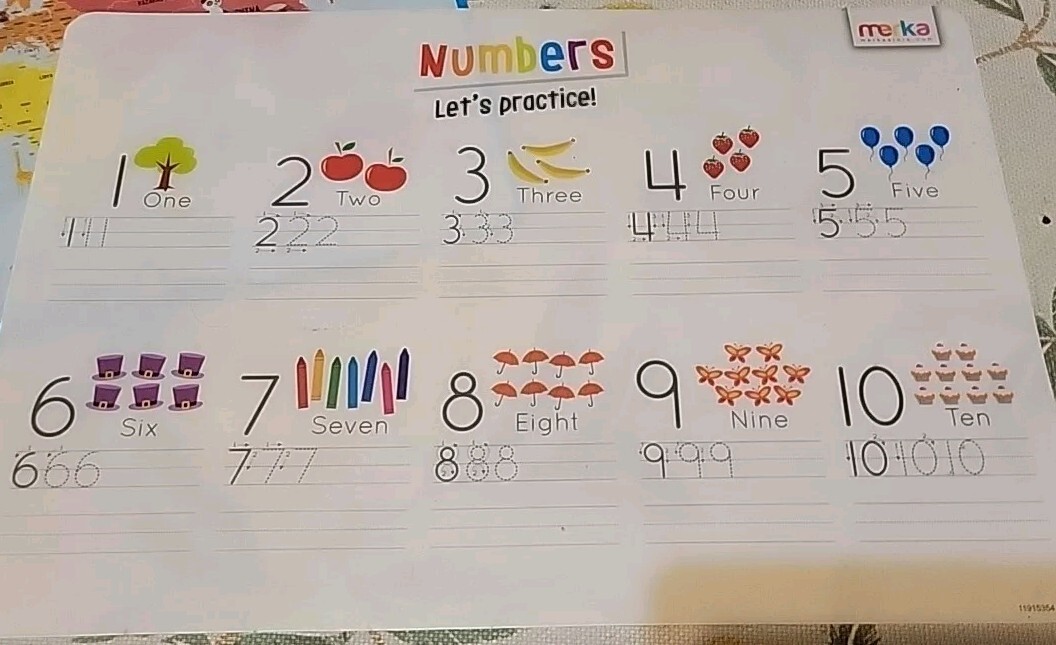 Kids Set Of 3 Educational World Map Place Mat, Numbers & Letters Dry Erase Mats.