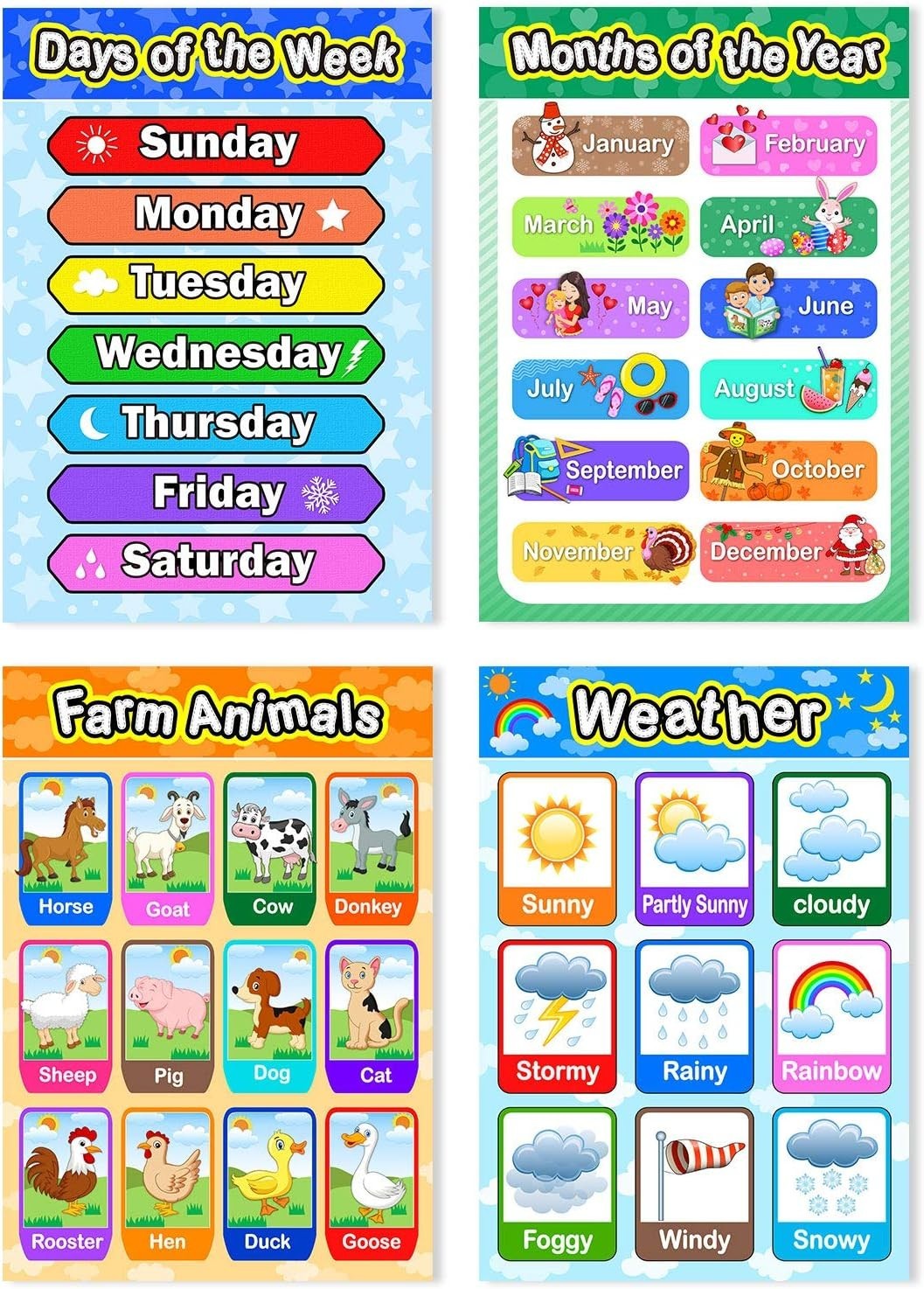 Flat-Shipped 10-Piece Education Poster Set for Interactive Preschool Learning