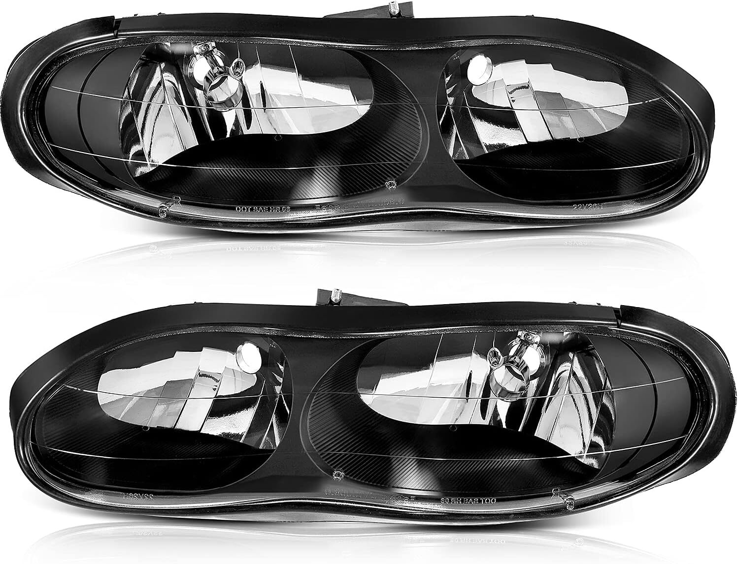 98-02 Chevy Camaro Headlight Assembly Pair Black Housing Clear Lens Replacement