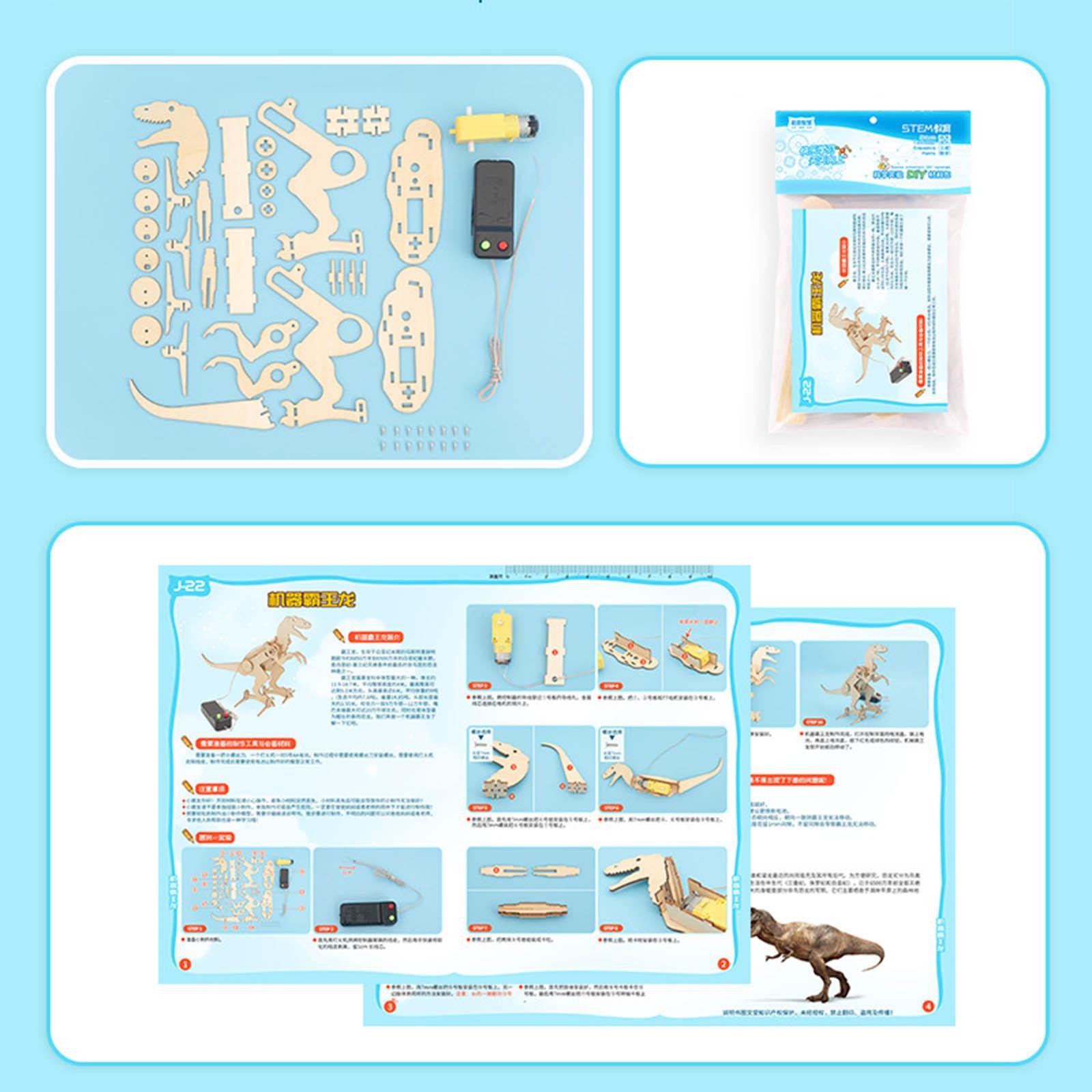 DIY Wooden Remote Control Dinosaur Kit STEM Walking T-Rex Robot Toy Educational