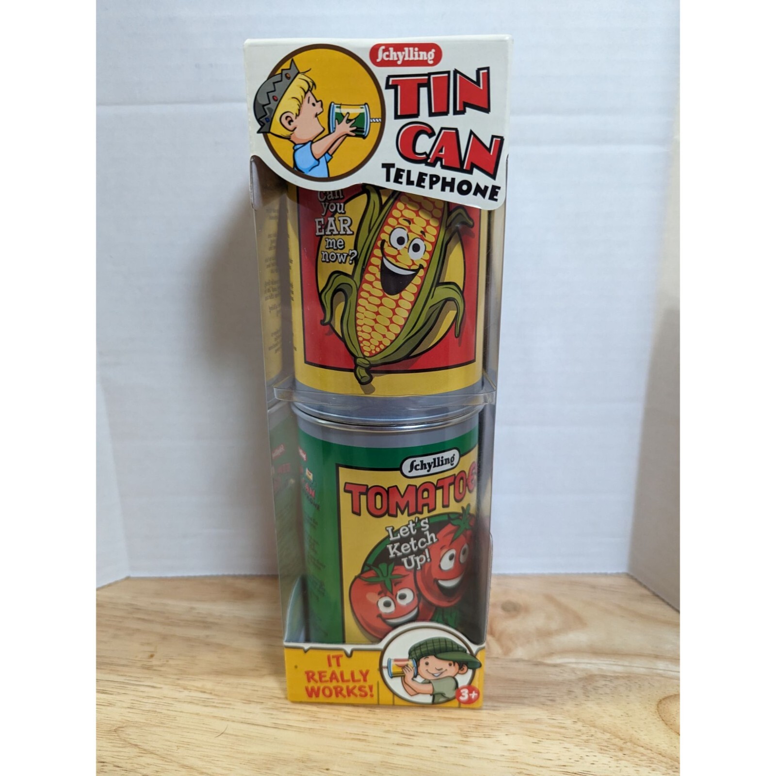 Schylling Tin string Can Telephone Corn & tomato kids toy repop activity 3+ OBU