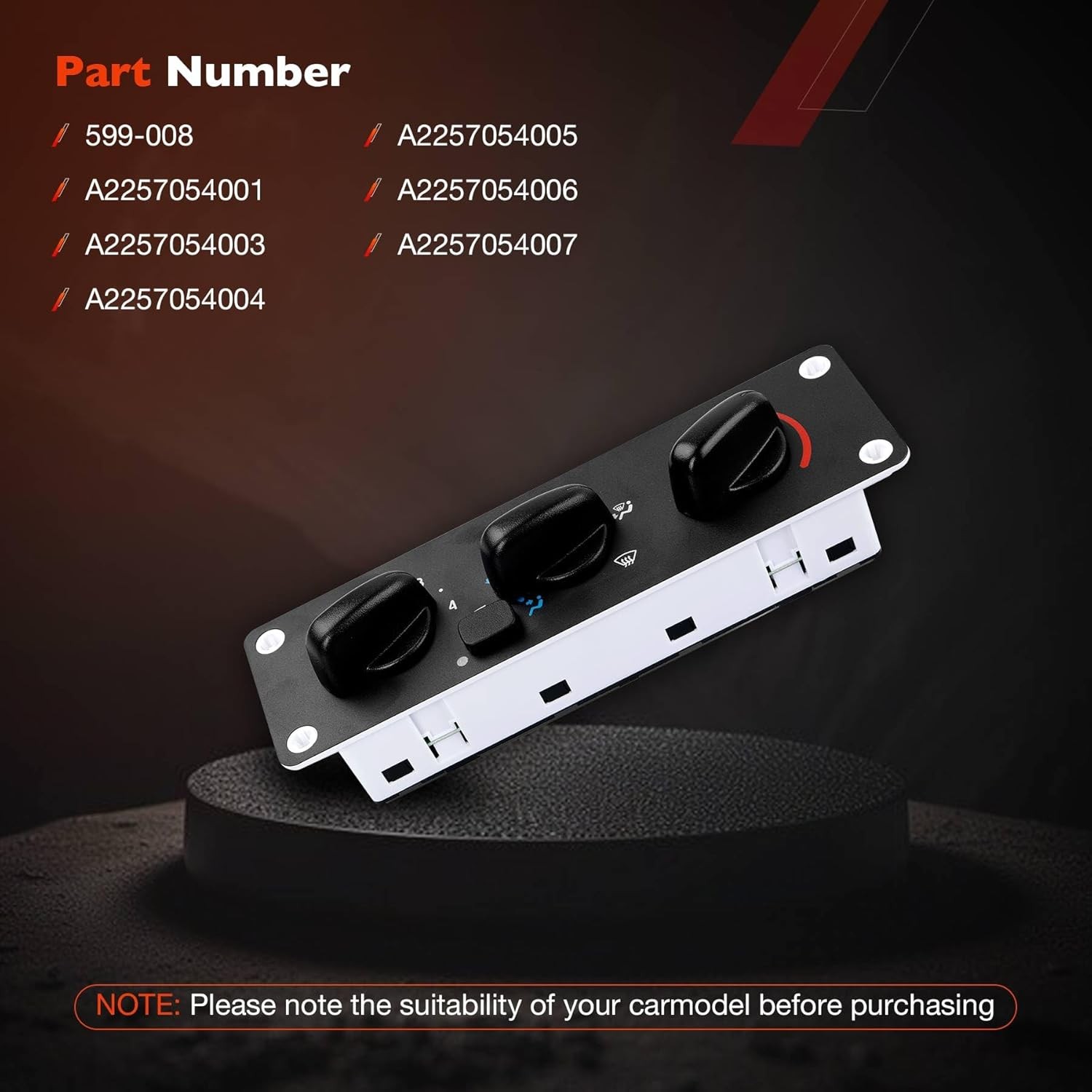 599-008 Front Climate Control Module A/C Heater Air Conditioning Panel,