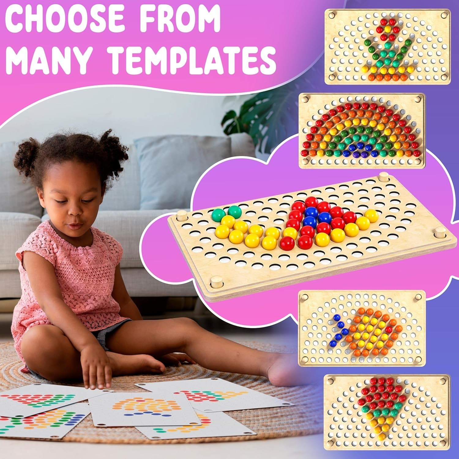 Rainbow Clip Beads Wooden monstessori Board