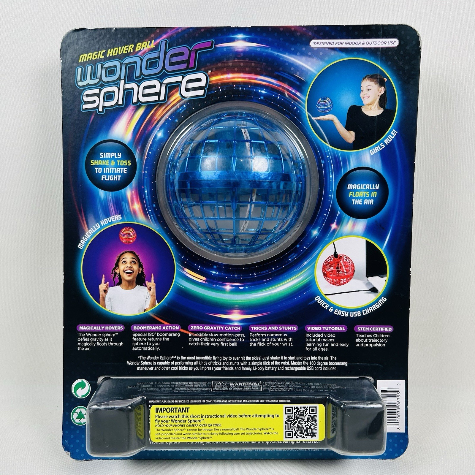 Wonder Sphere Magic Hover Ball Blue STEM Tricks USB LED 6+ – NEW SEALED Tik Tok