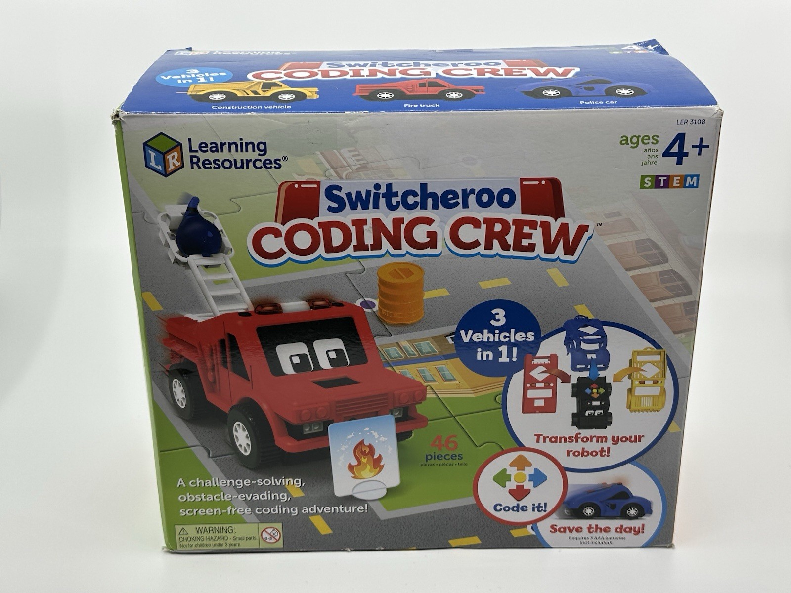 Learning Resources Switcheroo Coding Crew Police Car, Fire Engine, Construction