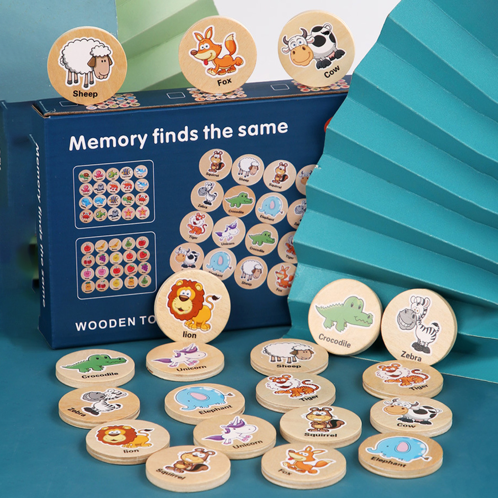 Wooden Memory Matching Game Kids Animal Concentration Memory Card Matching Games