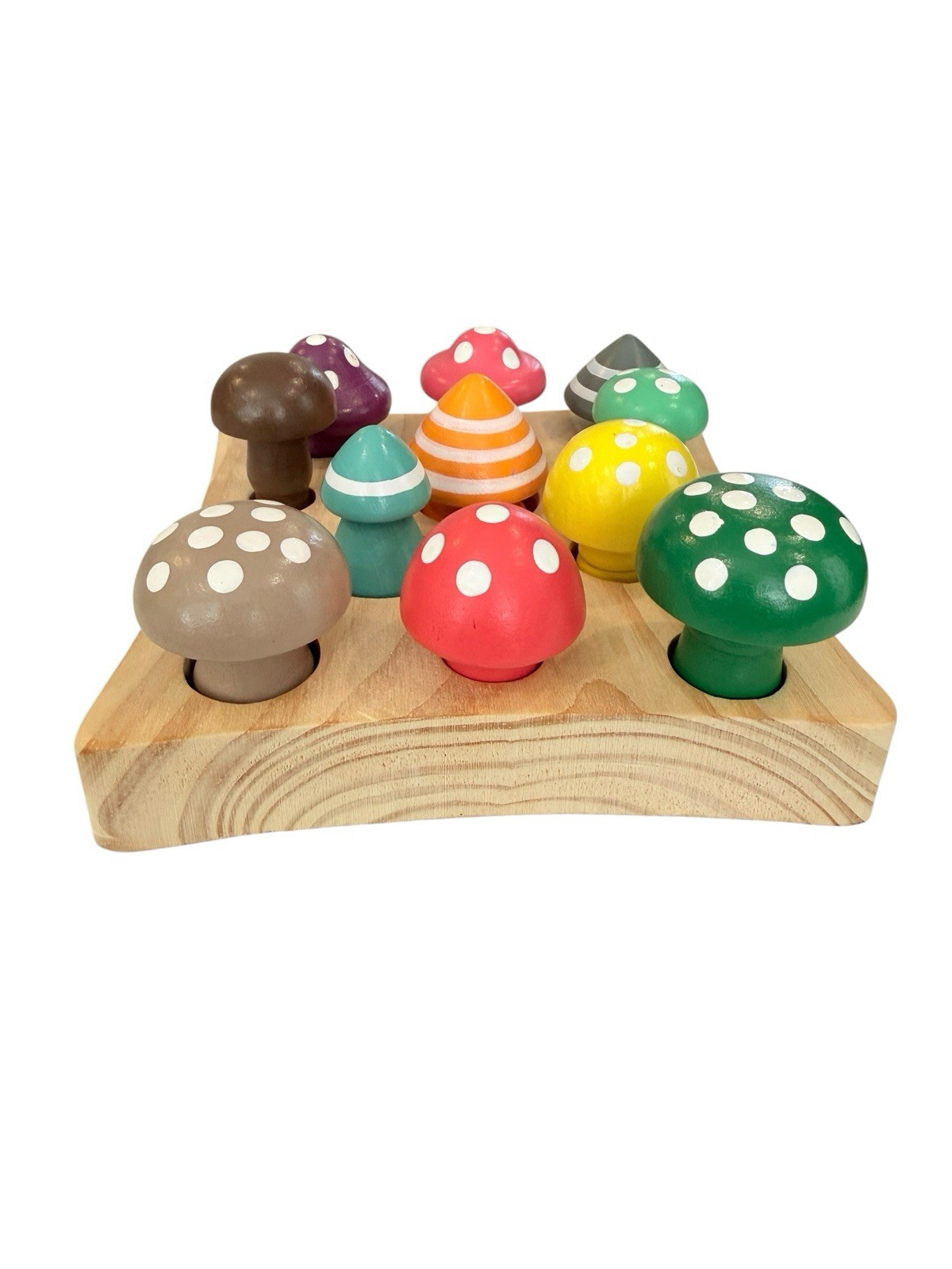 Wooden Matching Mushrooms Counting Sorting Board Painted Social Emotional Cute