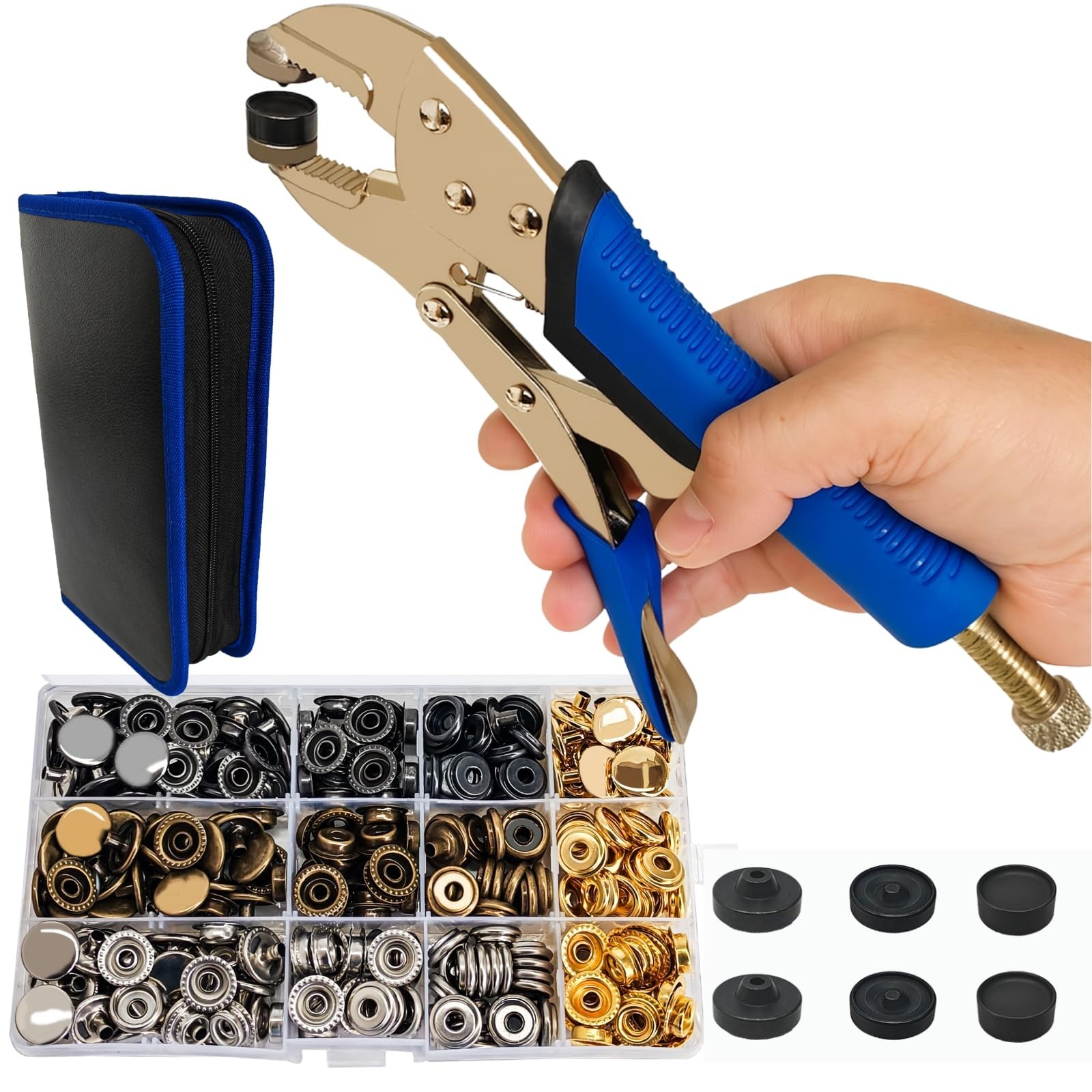 Jiffy2NE1 Snap Button Kit, with 120-Set 15mm Metal Press Stud Button in 4 Col…