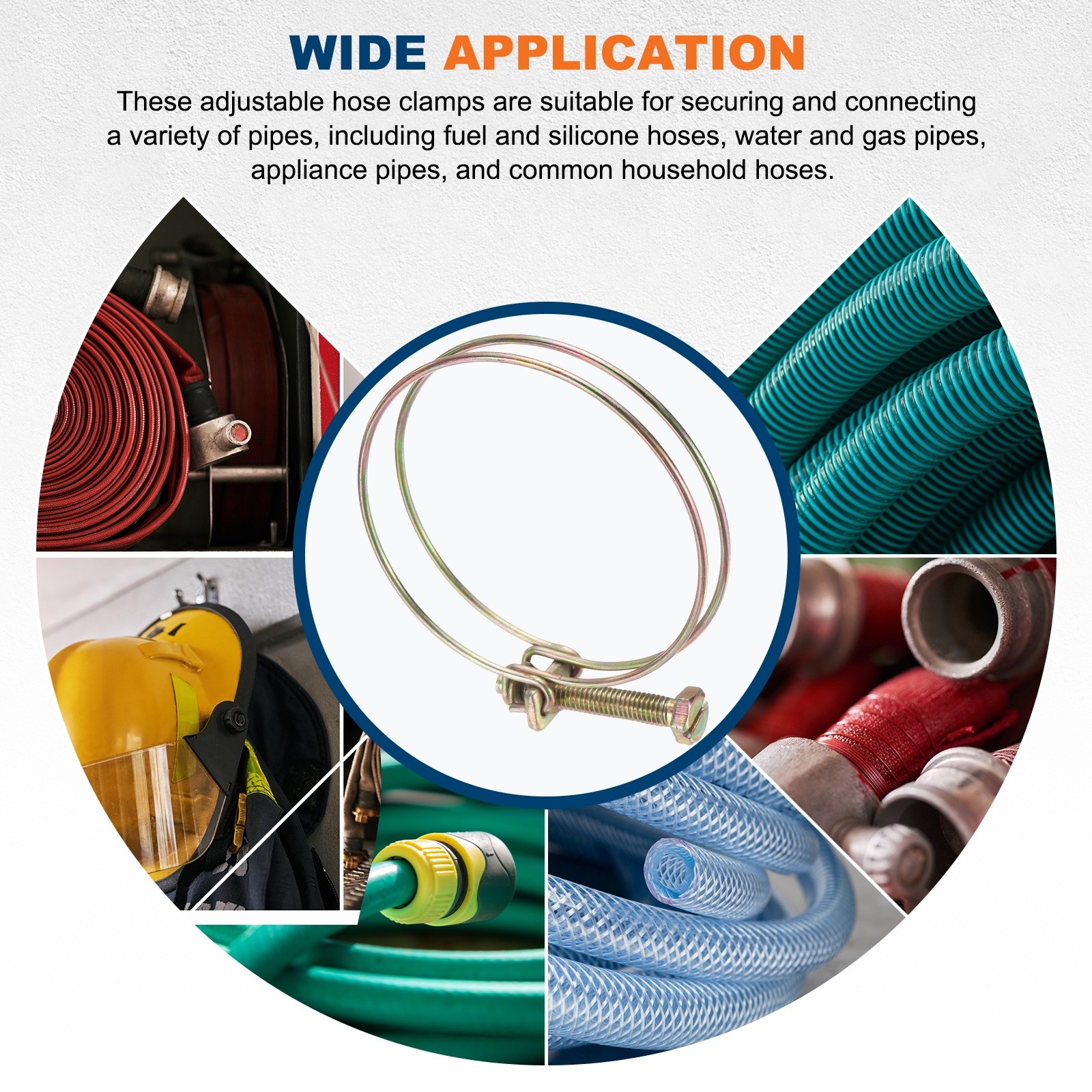 10Pcs 62-66mm Adjustable Double Wire Hose Clamp for Pump Hose
