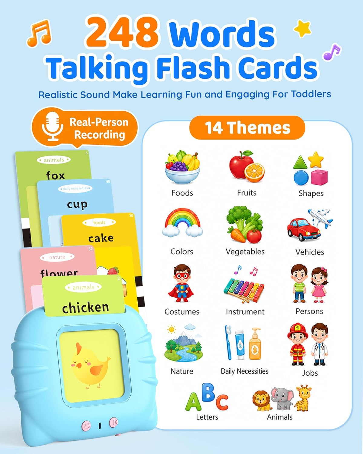 Aullsaty Talking Flash Cards for Toddlers 1-3, Upgraded 248 Sight Words Montesso