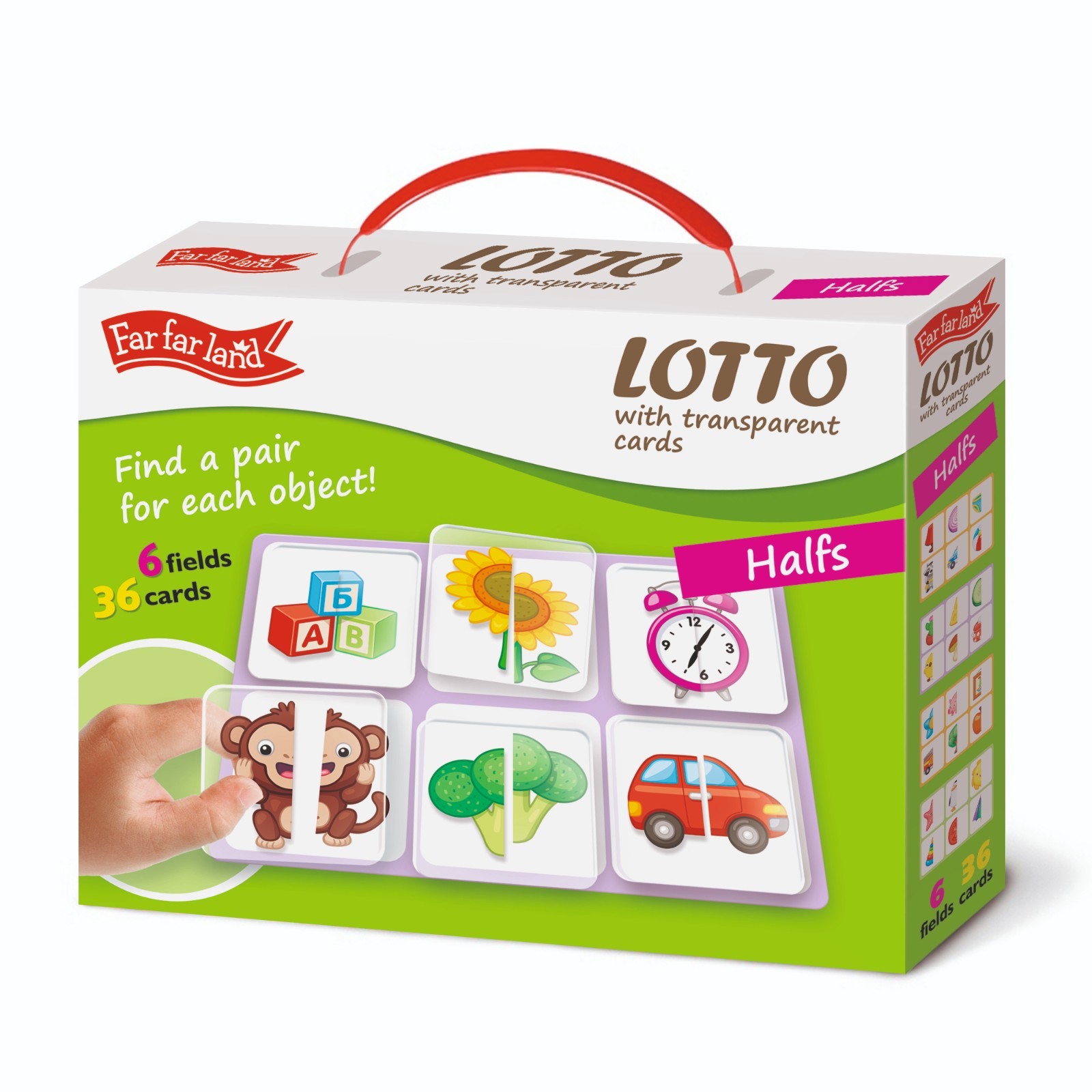 Transparent Plastic Flash Cards Halfs (6 Fields 36 Cards) for Kids Age 3+