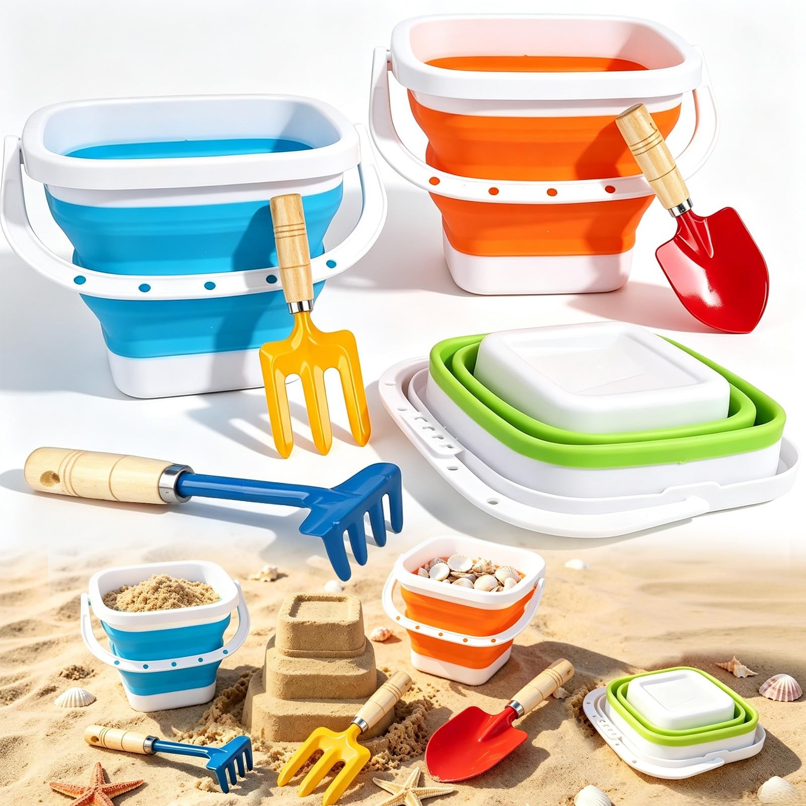 Gardening Tools Set Foldable Beach Bucket with Square (2.5L), Yellow