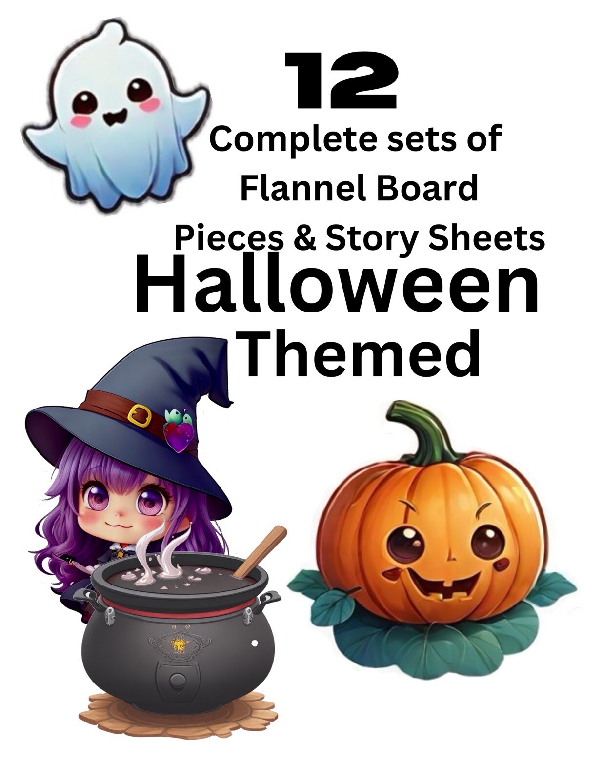 HALLOWEEN BUNDLE – 12 sets FLANNEL BOARD LAMINATED CARDSTOCK DIY *UNCUT *