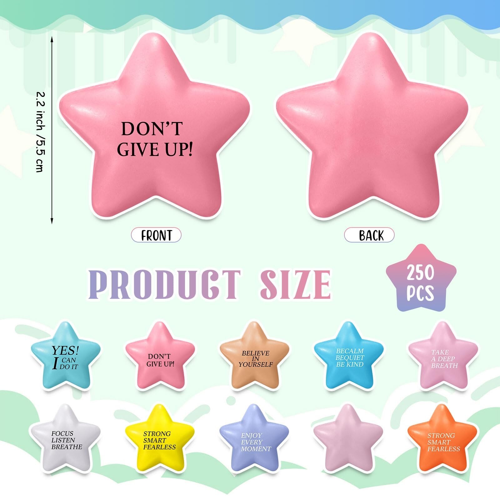 Jenaai 250 Pcs Star Stress Balls Bulk Motivational Stress Balls with Quotes S…