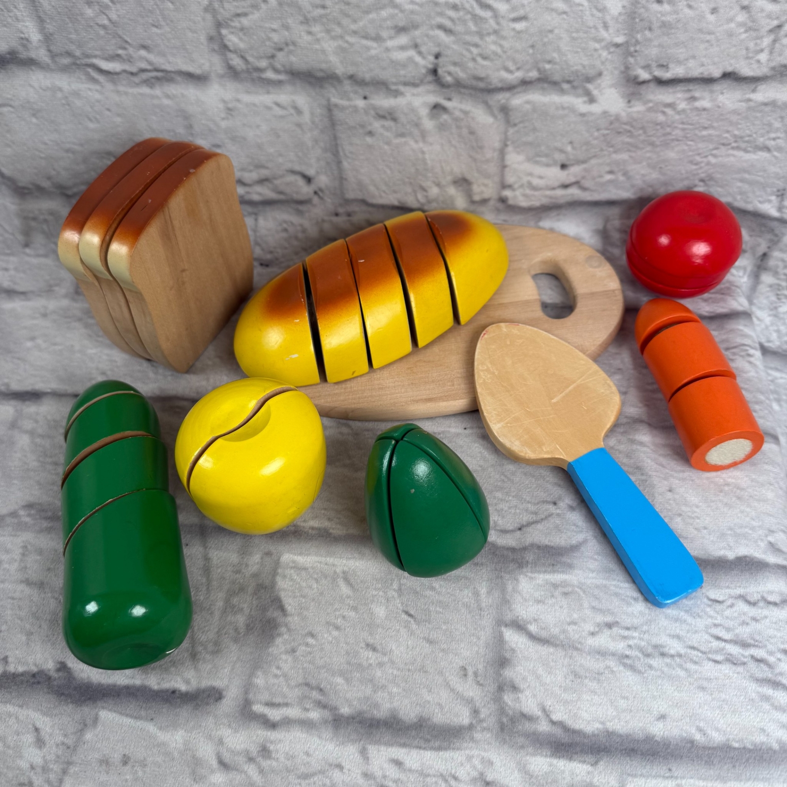 Wooden Food Play Set Pretend Vegetable Slice Cutting Board Kitchen Montessori