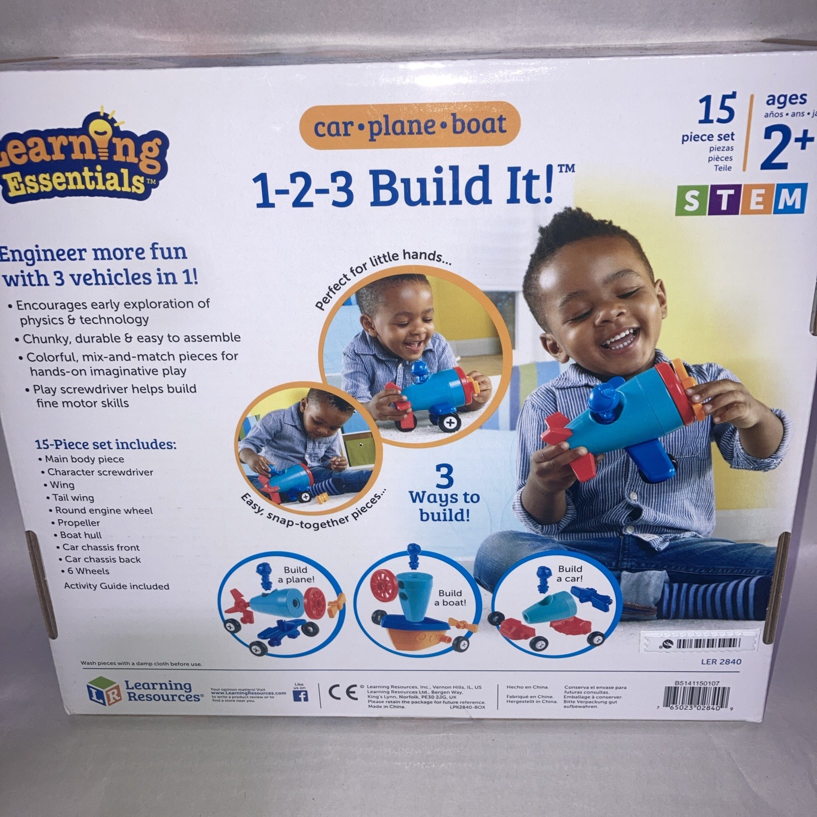 New – Learning Resources Learning Essentials – 1-2-3 Build It! Car-Plane-Boat