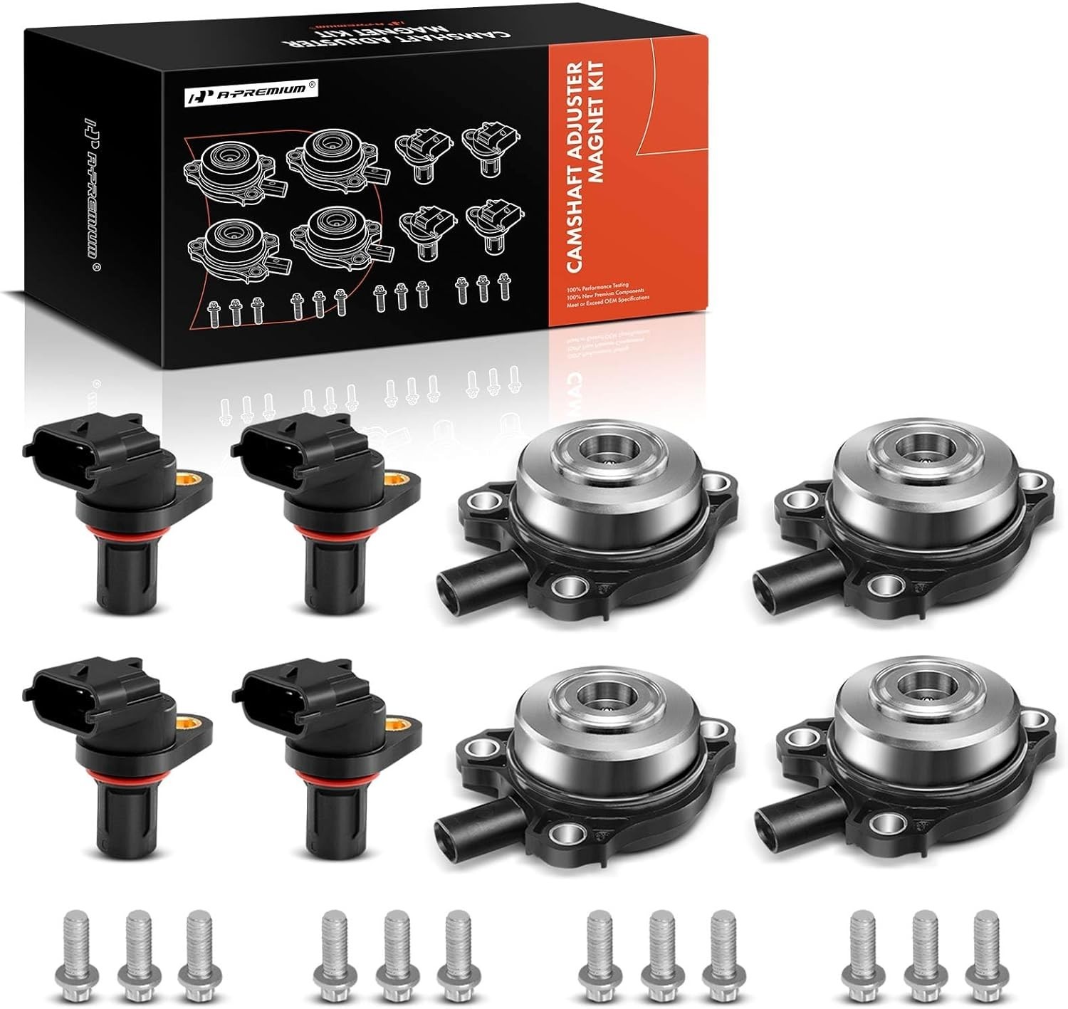 4-PC Camshaft Position Sensor + 4-PC Camshaft Adjuster Magnet Solenoid Kit Compa