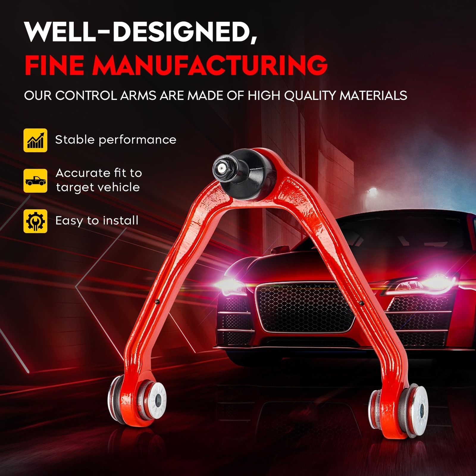 4 PCS Front Upper Left and Right Control Arm Kit w/Ball Joint with Polyuretha…