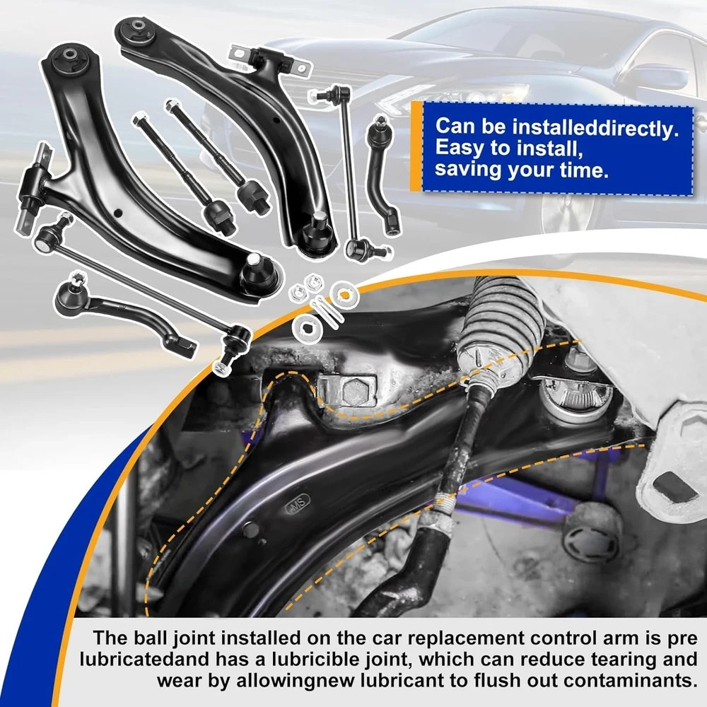 8pc Front Lower Control Arms – Suspension Kit for Nissan Rogue 2008-2013 &