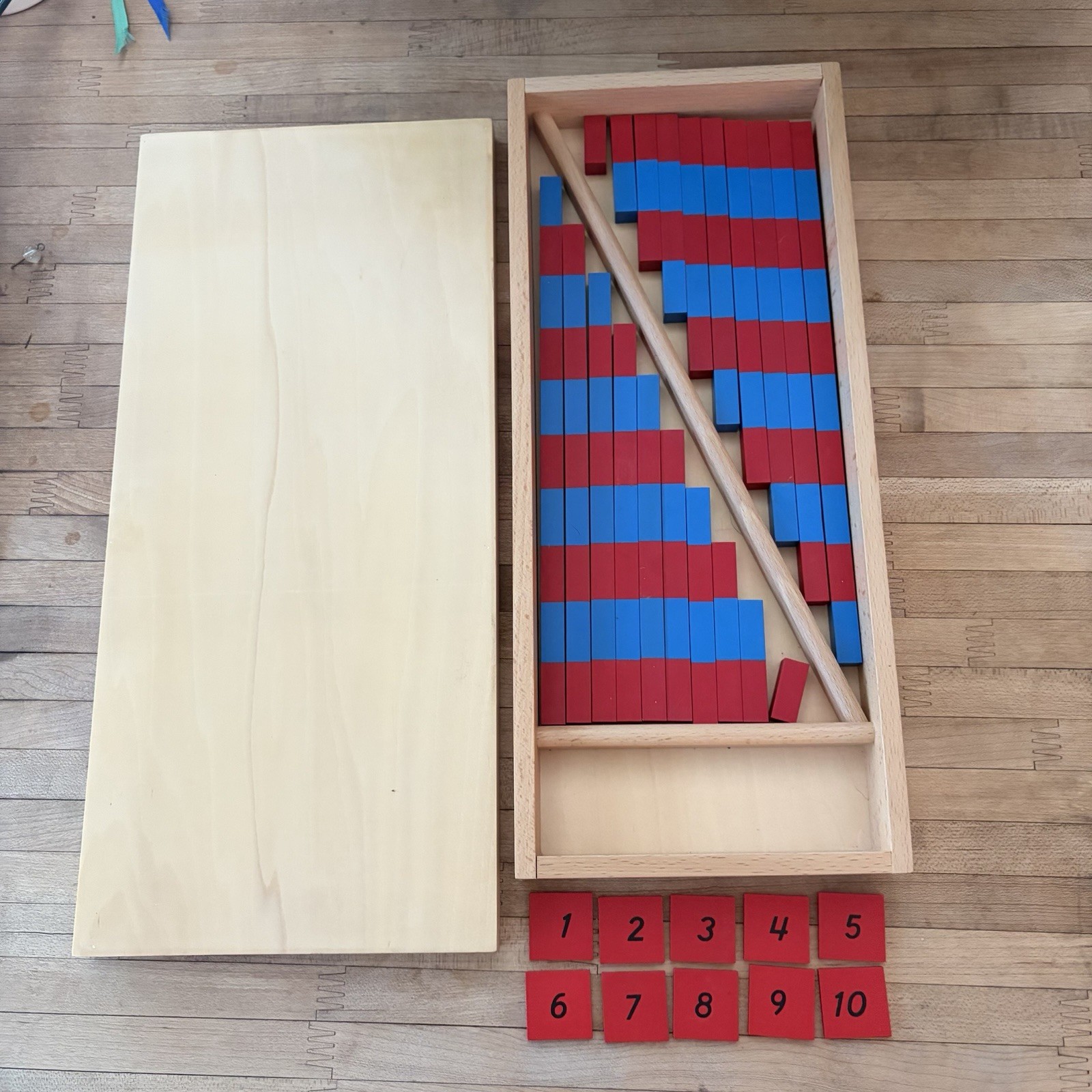 Montessori Mathematics Material Small Numerical Rods with Number Tiles Wood 1-10