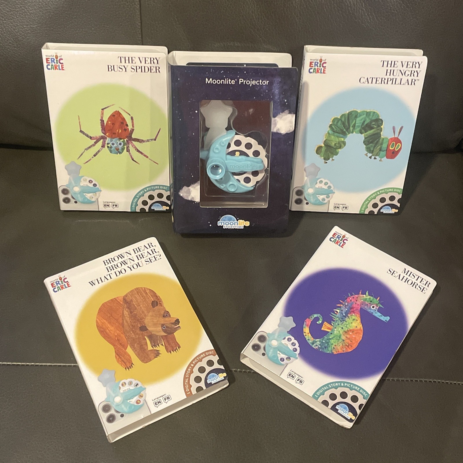NICE Lot Moonlite Projector w/Eric Carle Library Hungry Caterpillar Bear Spider+