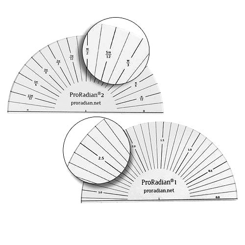 ProRadian π (pi) Protractors: π/24 and 0.1 rad for Geometry, PreCalc, Calculus
