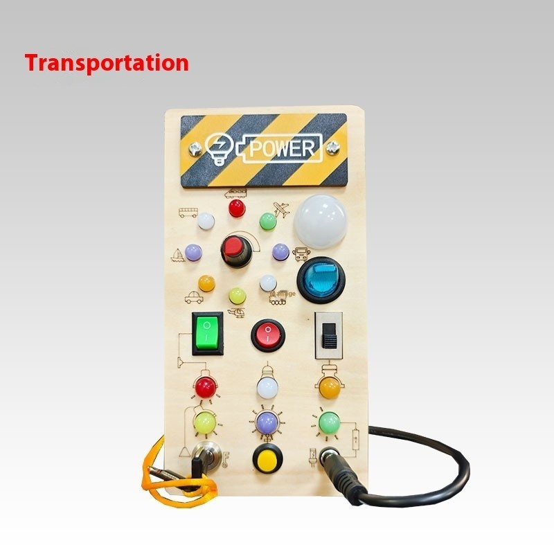 Wooden LED Busy Board Toy – Switches, Sockets & Lights Montessori STEM Play 4-6y