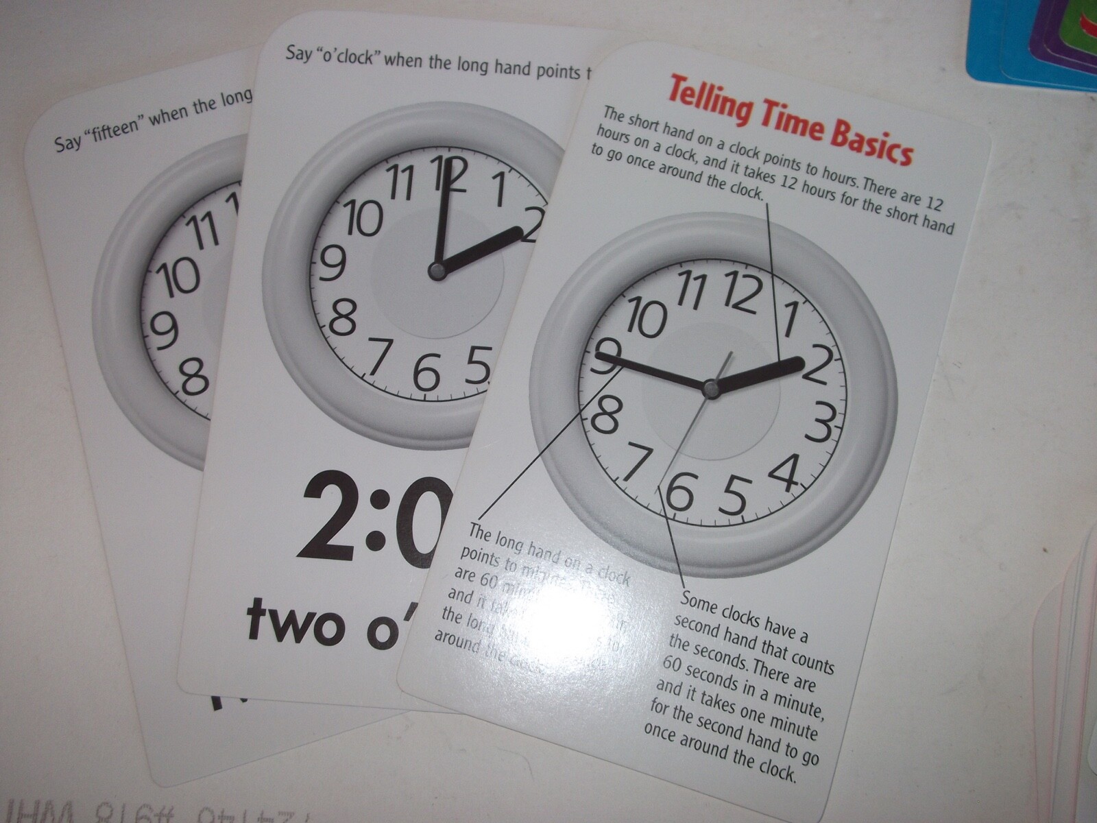 Telling Time Manipulatives 19 Mini Clocks & Box of Pocket Flash Cards