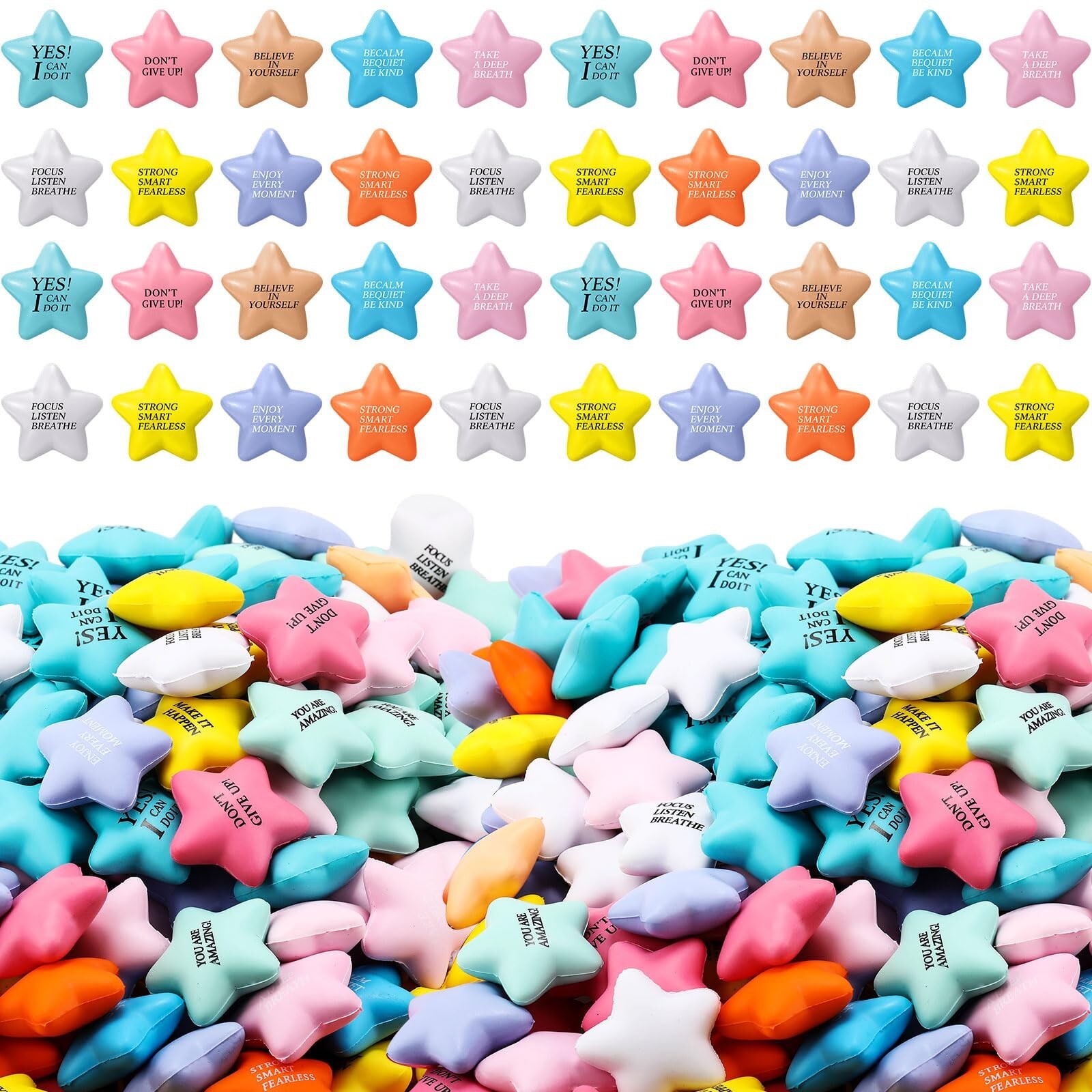 Jenaai 250 Pcs Star Stress Balls Bulk Motivational Stress Balls with Quotes S…