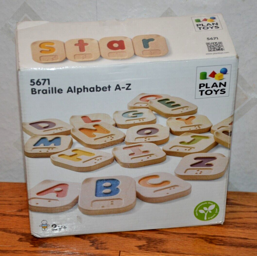Braille Alphabet A-Z flat blocks, Plan Toys #5671, 26 pieces, complete