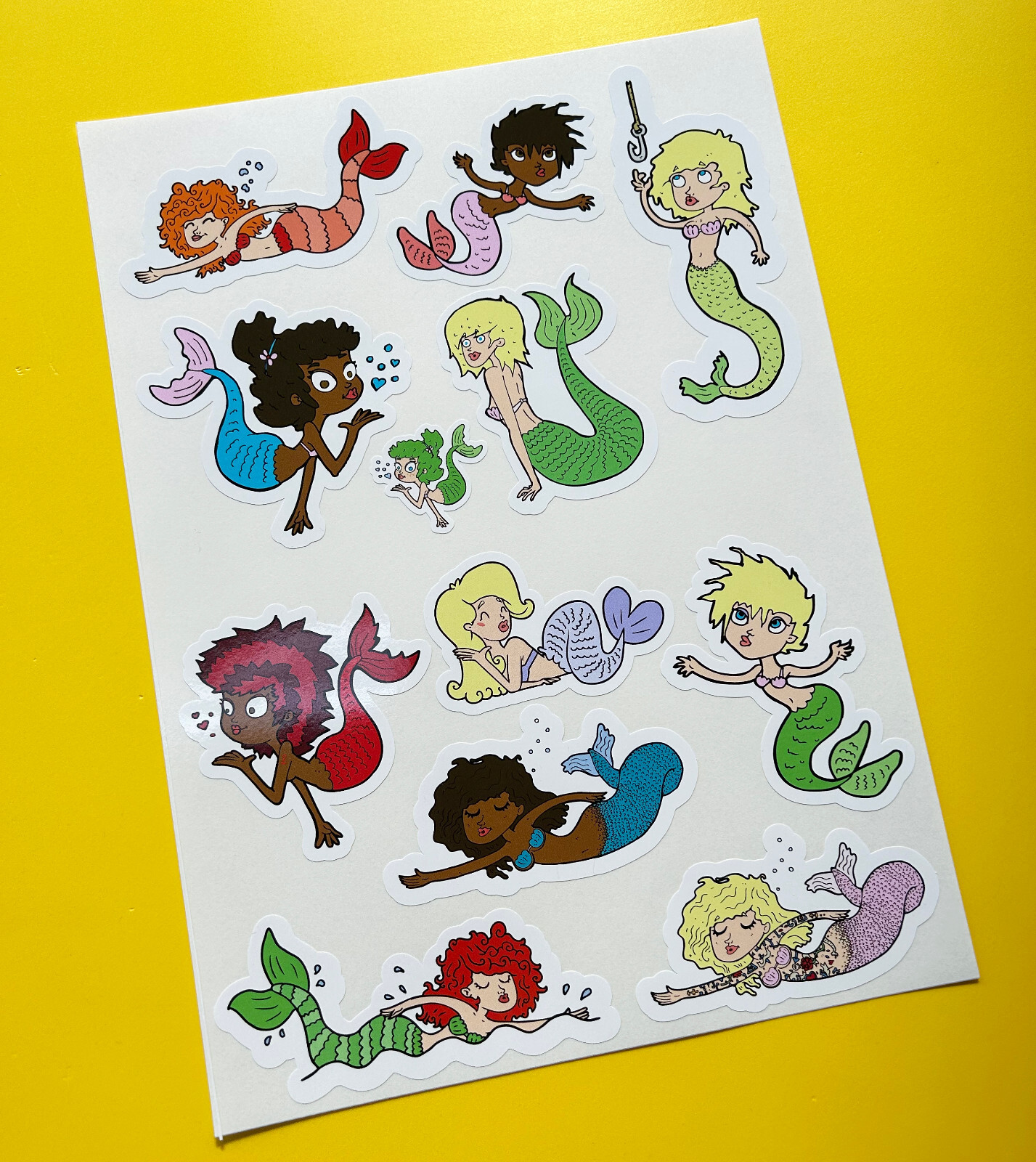 Fun set of 12 marvelous MERMAID stickers, cut to shape just peel and stick