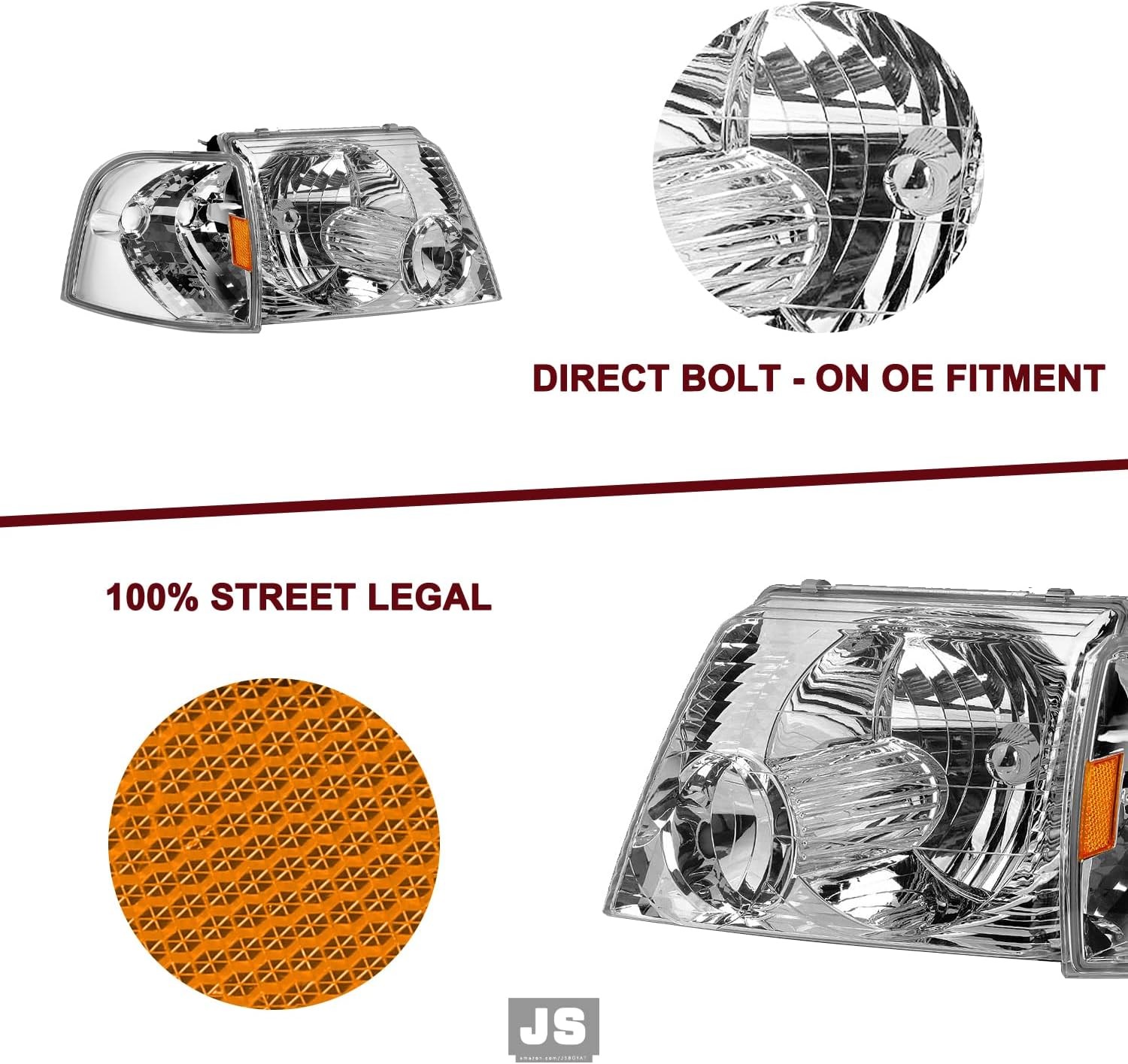 02-05 Ford Explorer Headlight Assembly Chrome Housing Amber Corner Pair & Bulbs