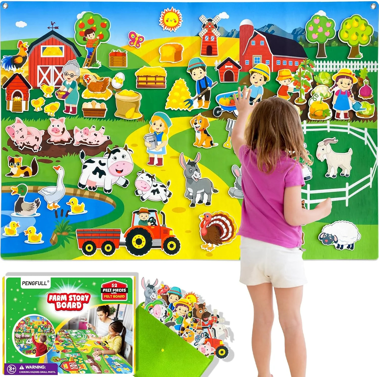 Felt Flannel Story Board Set for Toddlers,44 * 28in Flannel Board for Wall,52 Fe
