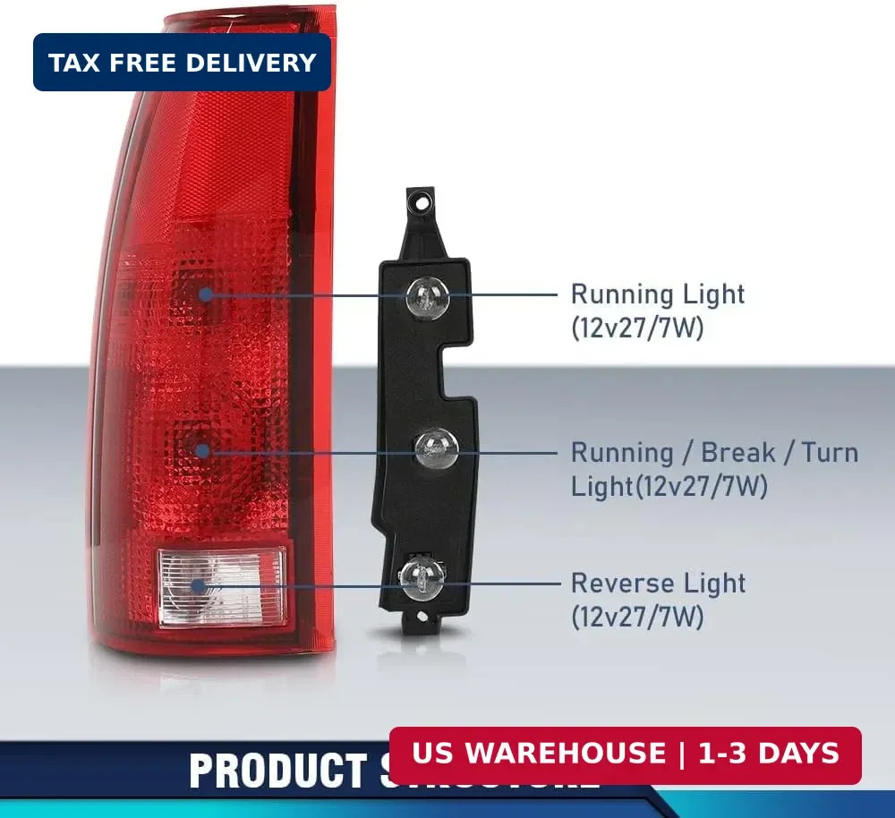 Tail Lights w/Connector Circuit Fit Silverado Sierra 1988-1999 Red-AMZ