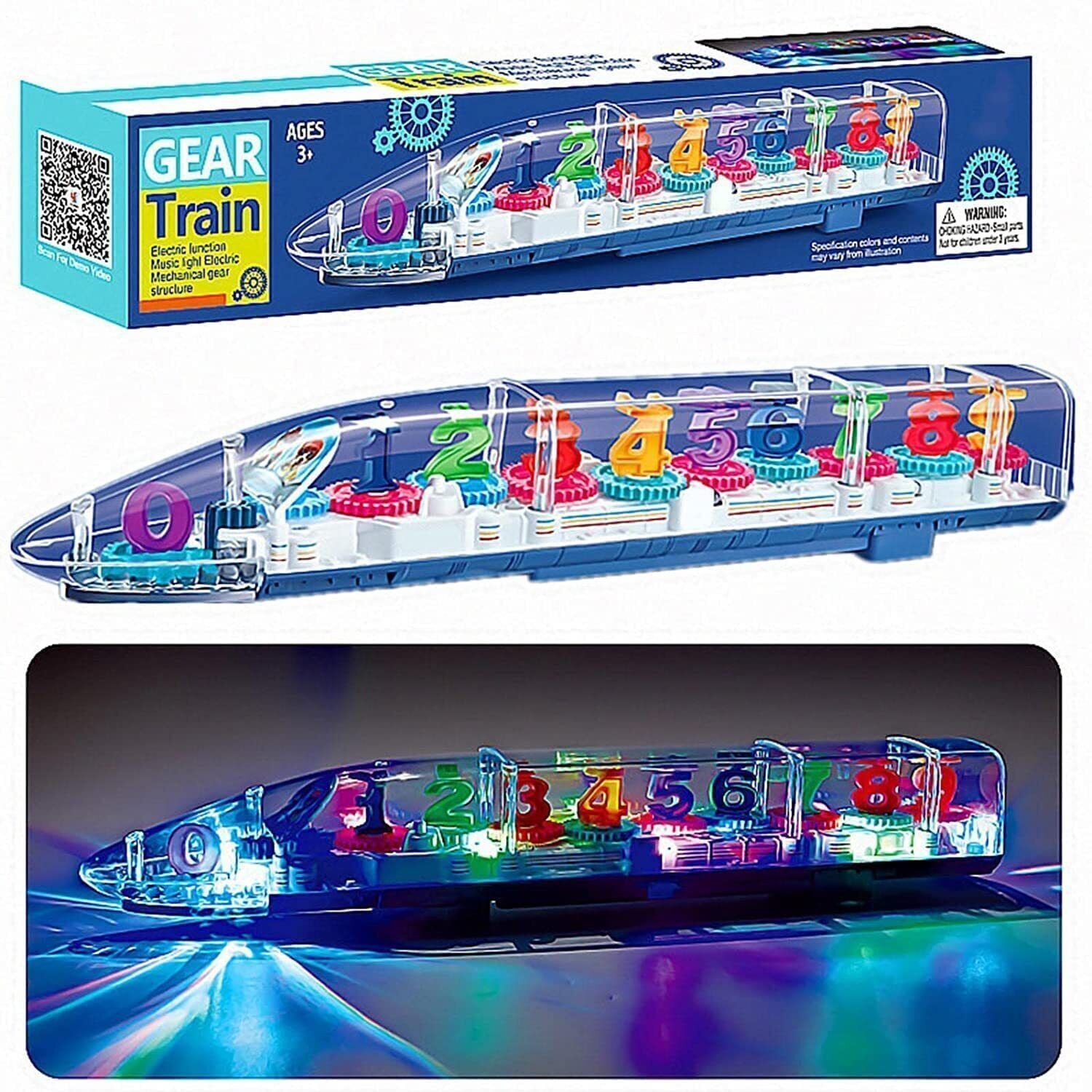 Transparent 3D Train 360 Degree Rotation Sound & Light Toy for 2-5 Years Kids